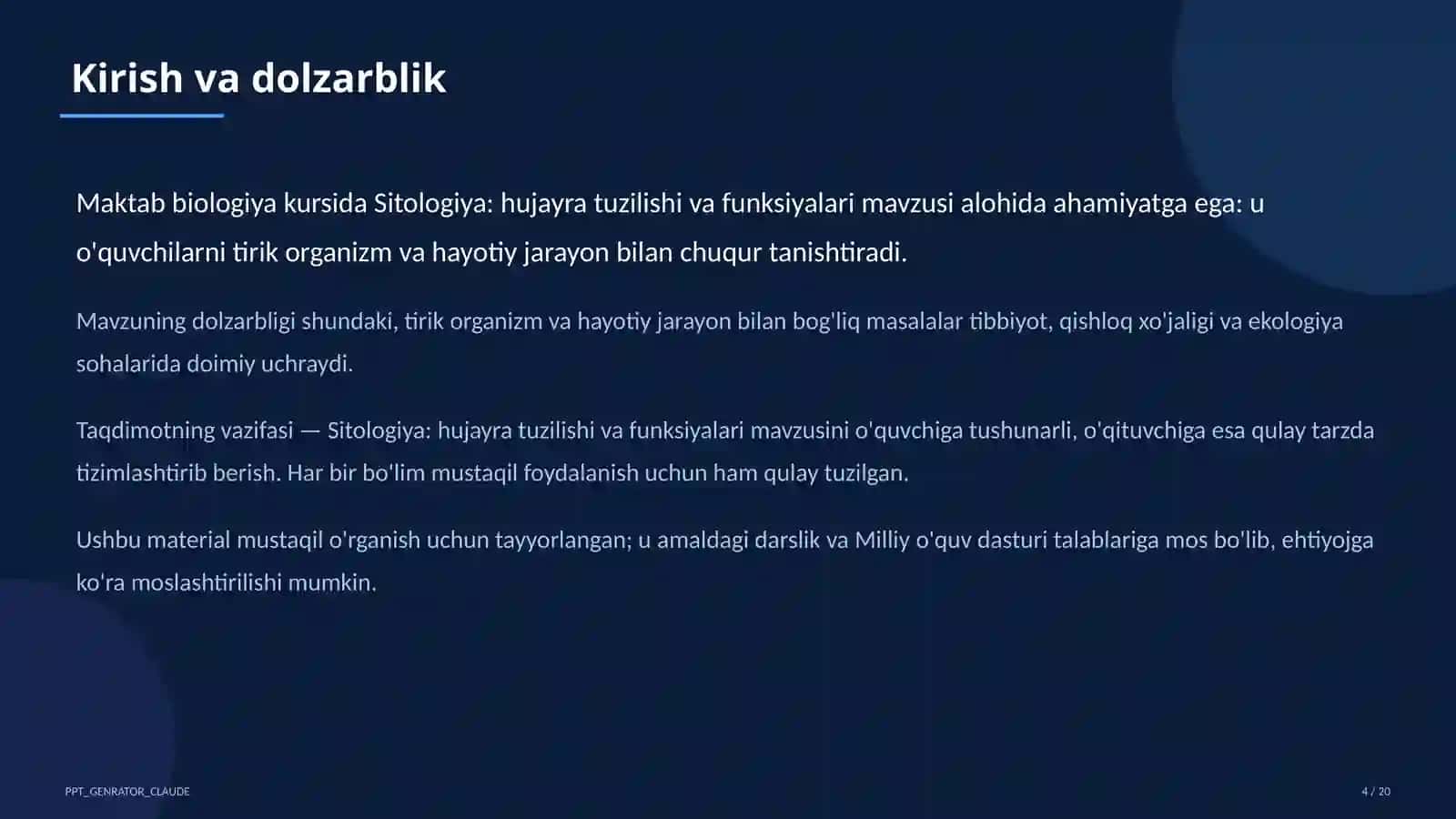 Sitologiya: hujayra tuzilishi va funksiyalari (9-sinf) 4