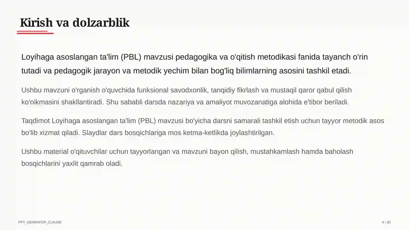 Loyihaga asoslangan ta'lim (PBL) 4