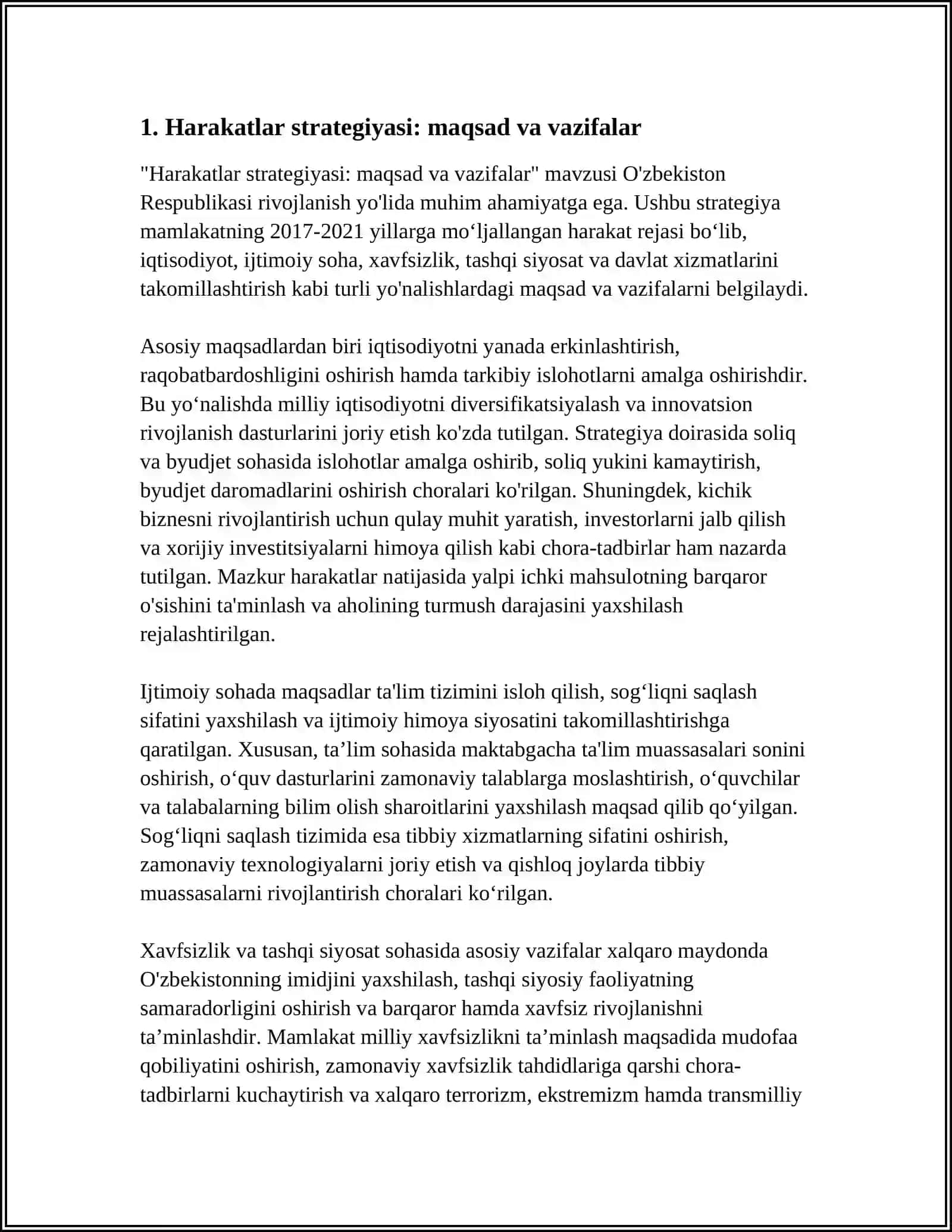MUSTAQIL ISH Mavzu: HARAKATLAR STRATEGIYASINING HAYOTGA JORIY ETILISHI. MILLIY TIKLANISHDAN - MILLIY YUKSALISH SARI 4