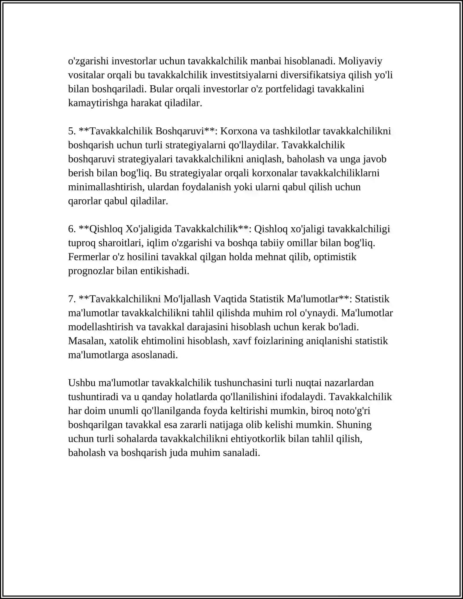 MUSTAQIL ISH Mavzu: TAVVAKALCHILIK VA UNING MOHIYATI 4