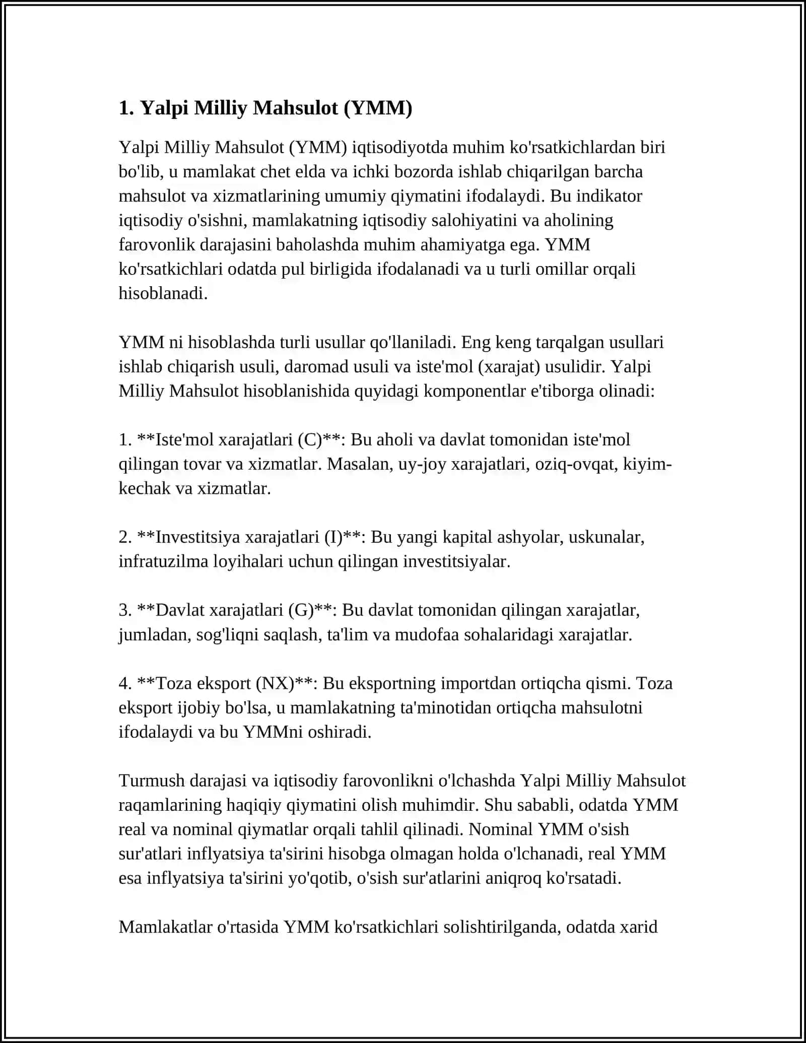 Referat: Yalpi milliy mahsulot yalpi ichki mahsulot 4