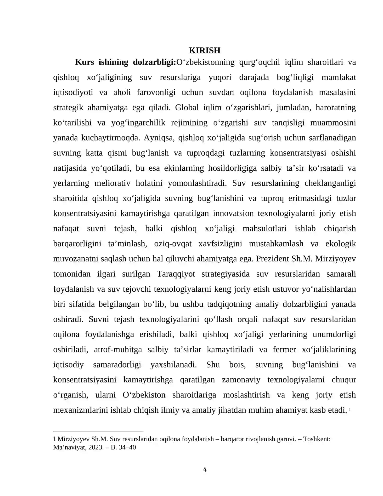 "QISHLOQ XOʻJALIGIDA SUVNING BUGʻLANISHI VA KONSENTRATSIYASINI KAMAYTIRISH TEXNOLOGIYALARI" 4