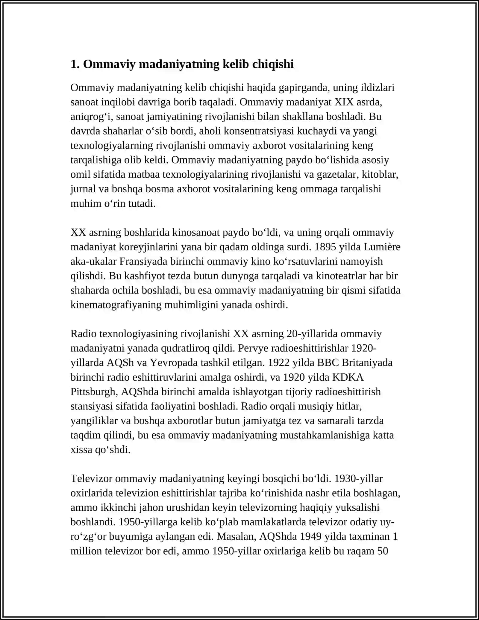 OMMAVIY MADANIYATNING SHAKLLANISHI TARIXI UNING TURLARI:AKSIL MADANIYAT,SU MADANIYAT,POPULYAR MADANIYAT,EKRAN MADANIYATI 4