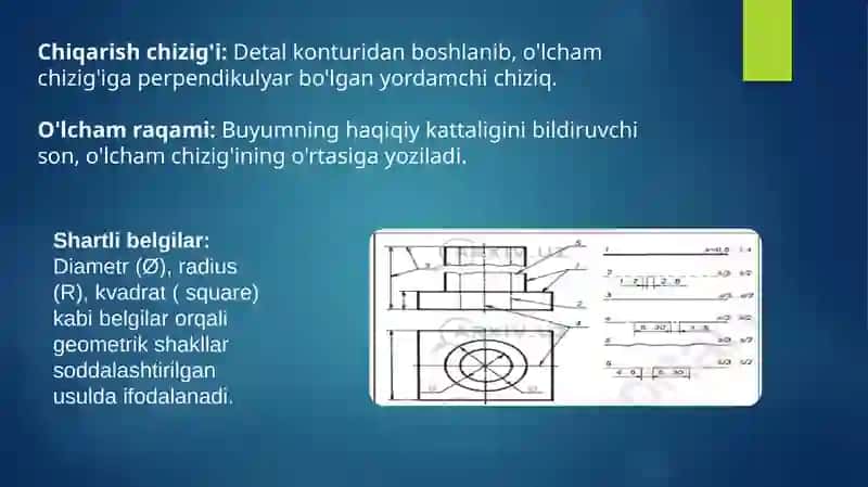 Chizmalarda o`lcham qo`yish 4