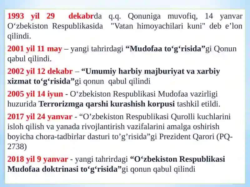 O’zbekistonda qurolli kuchlar, ichki ishlar va davlat xavfsizlik, favqulotda vaziyatlar xizmatlari tizimidagi islohotlar 4