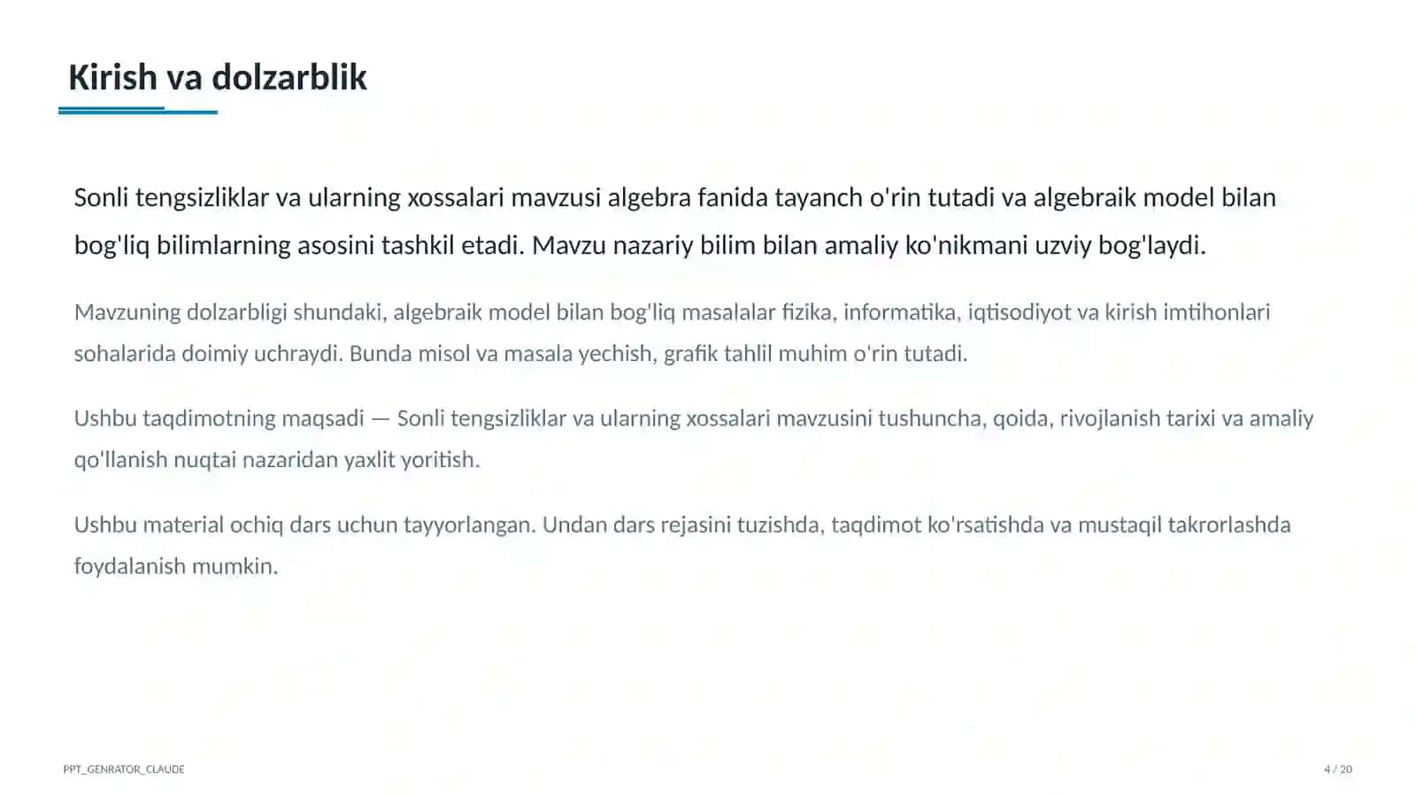 Sonli tengsizliklar va ularning xossalari (8-sinf) 4