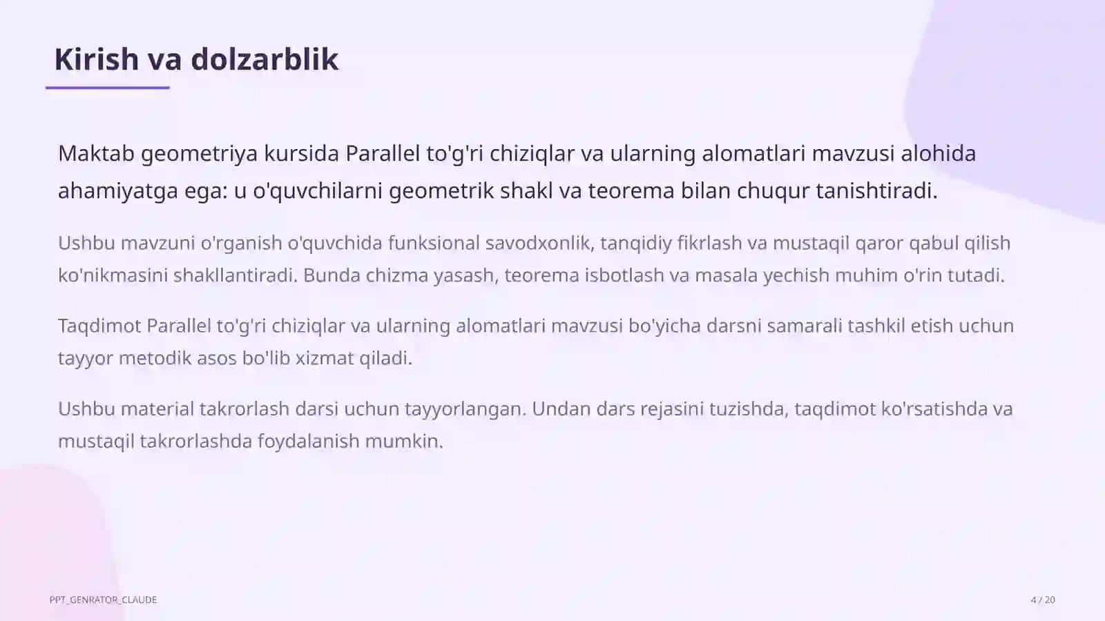 Parallel to'g'ri chiziqlar va ularning alomatlari (7-sinf) 4