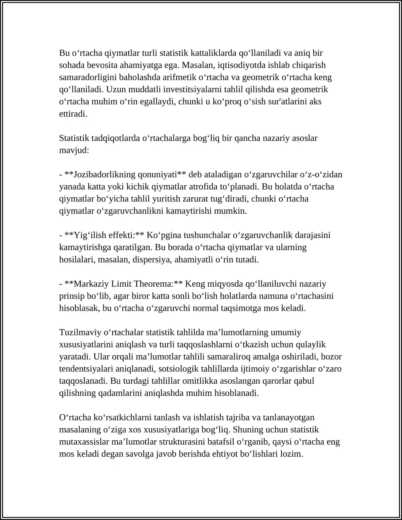 TUZILMAVIY OʻRTACHALARDAN STATISTIK TADQIQ TADQIQORLARDA FOYDALANILISHI 4
