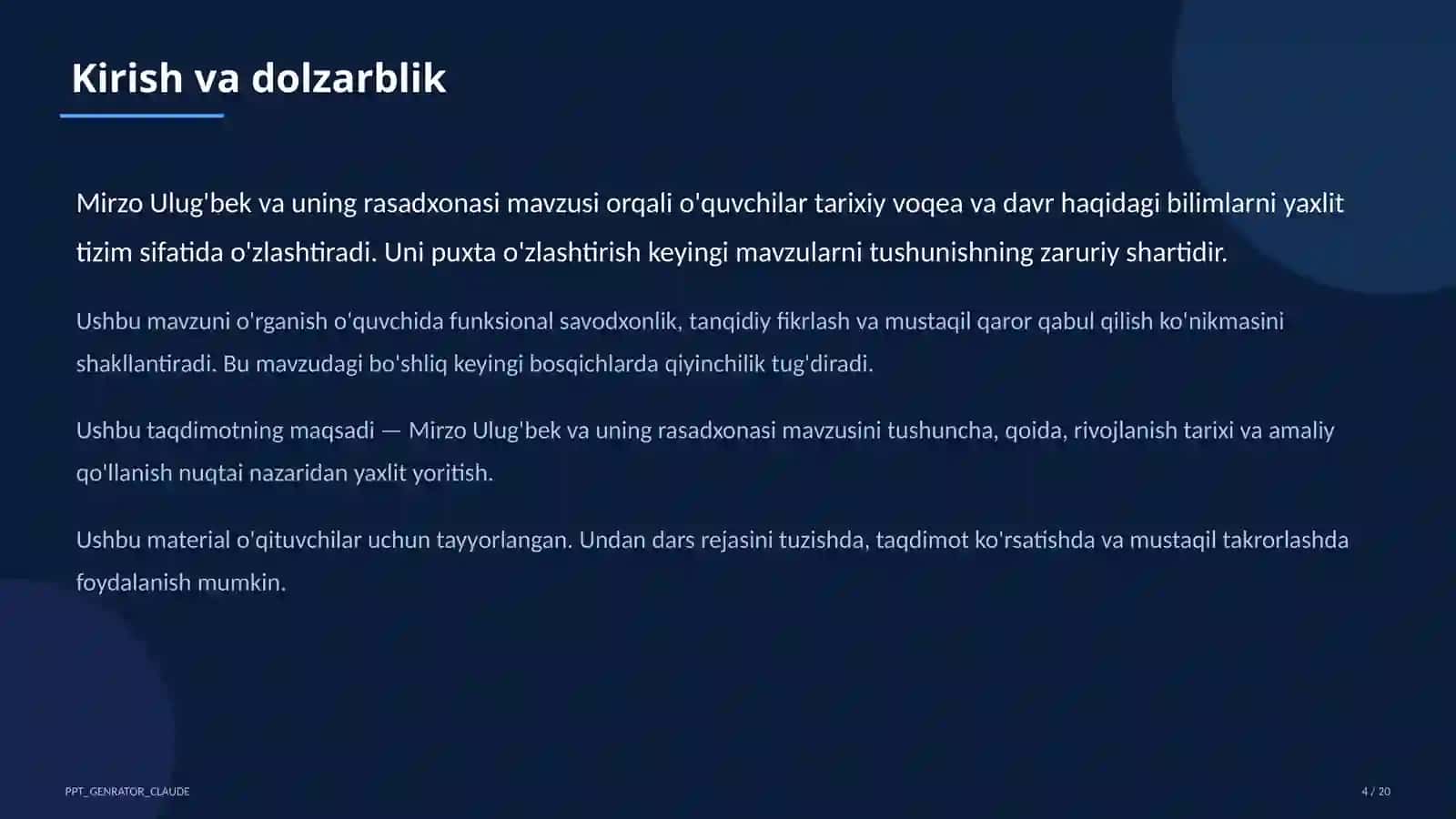 Mirzo Ulug'bek va uning rasadxonasi (5-sinf) 4