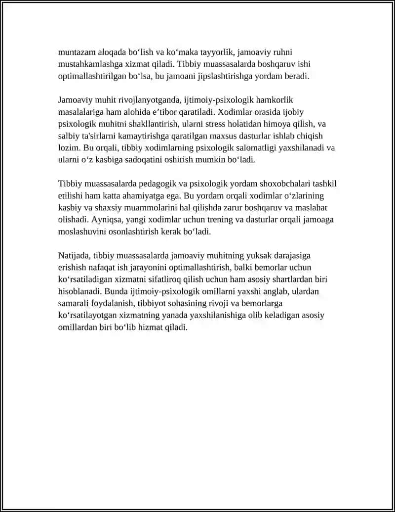 TIBBIY MUASSASALARDA JAMOAVIY MUHIT VA IJTIMOIY PSIXOLOGIK OMILLAR 4