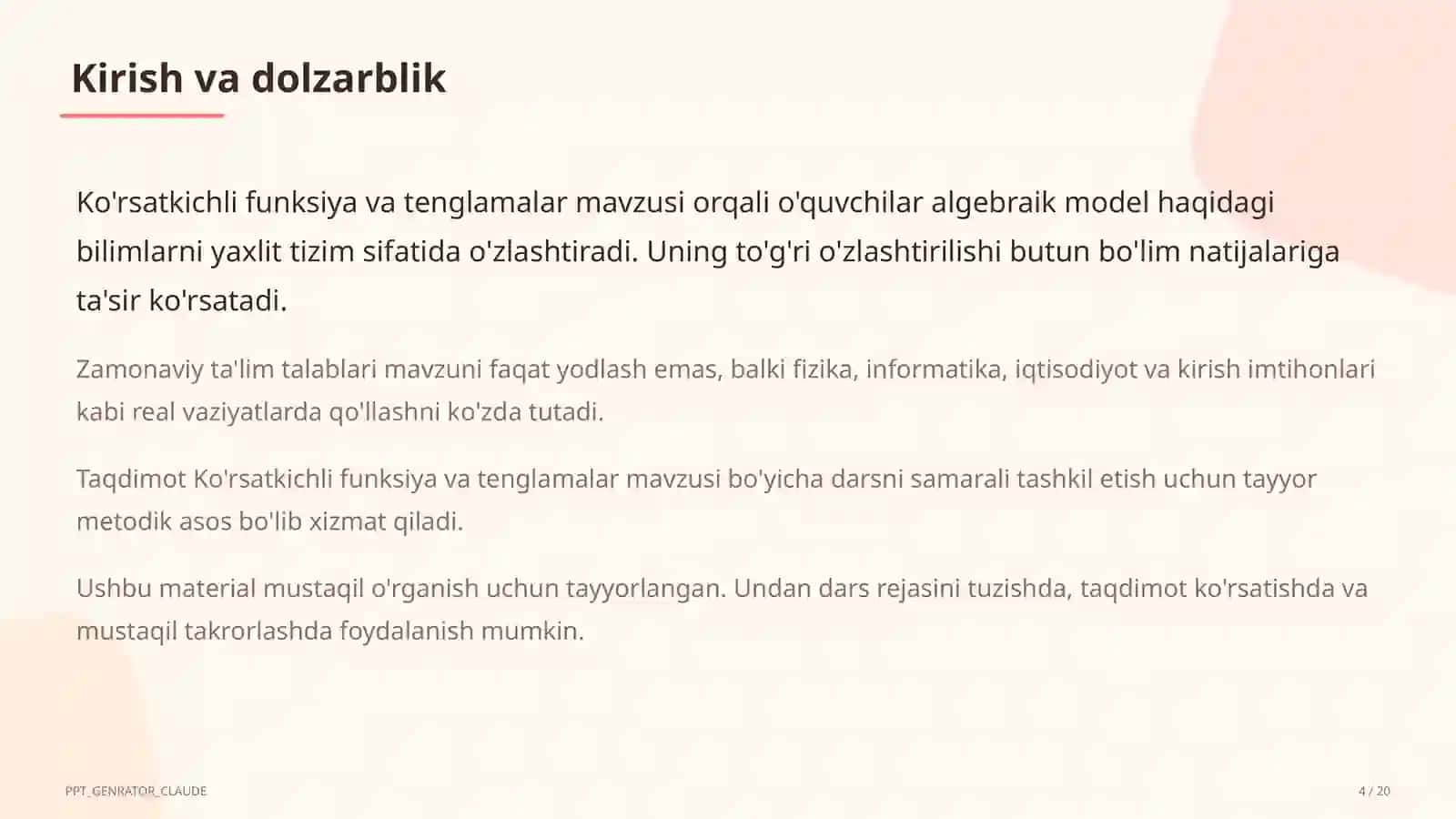 Ko'rsatkichli funksiya va tenglamalar (10-sinf) 4