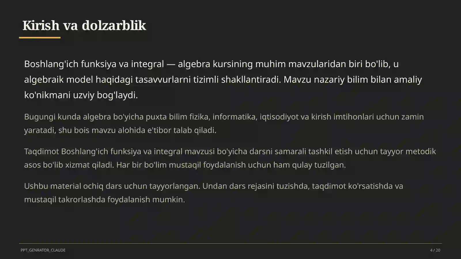 Algebra (7–11) — ochiq dars uchun 4