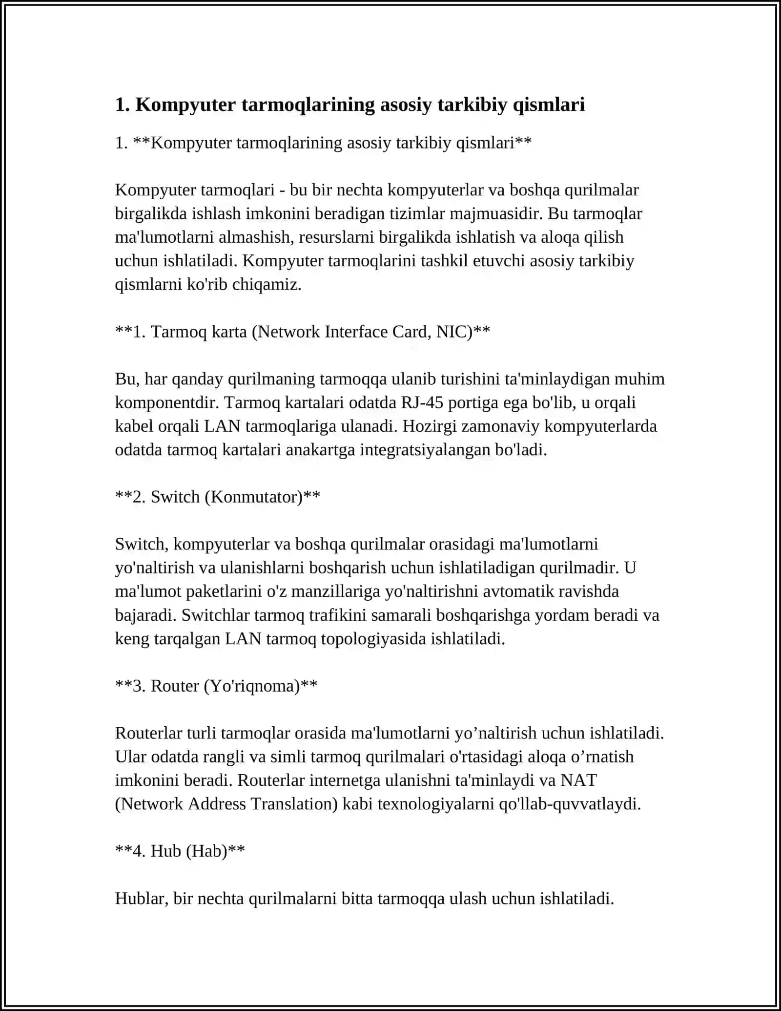 Kompyuter tarmoqlarining asosiy tarkibiy qismlari 4