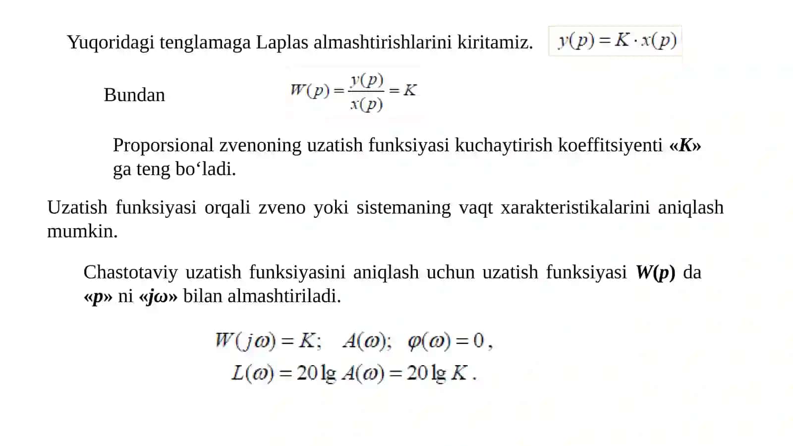 Elementar zveno lar va u lar ning xarakteristikalari 4