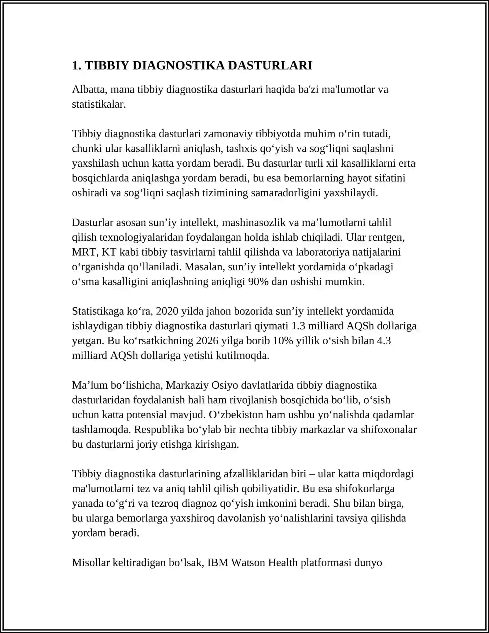 TIBBIYOT MASALALARI YECHISHDA AXBOROT TEXNOLOGIYALARI DASTURIY TAʼMINOTI. AXBOROTLARGA ISHLOV BERISH KIRITISH VA CHIQARISH QURILMALARI VA ULARNING ALOQA VA KAMMUNIKATSIYA VOSITALARI 4