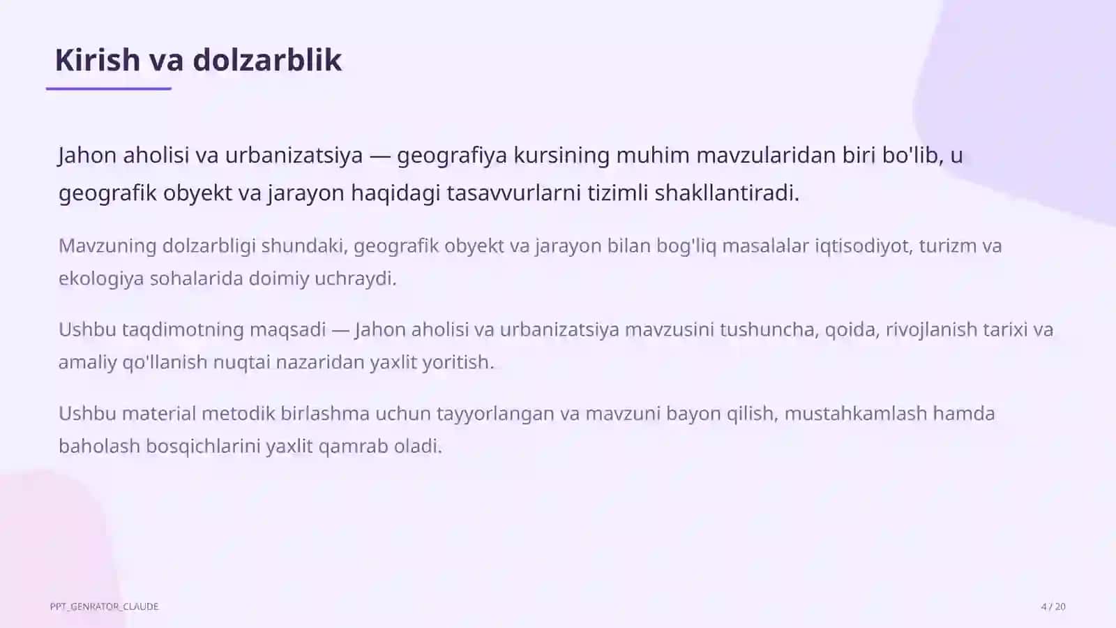 Jahon aholisi va urbanizatsiya (10-sinf) 4