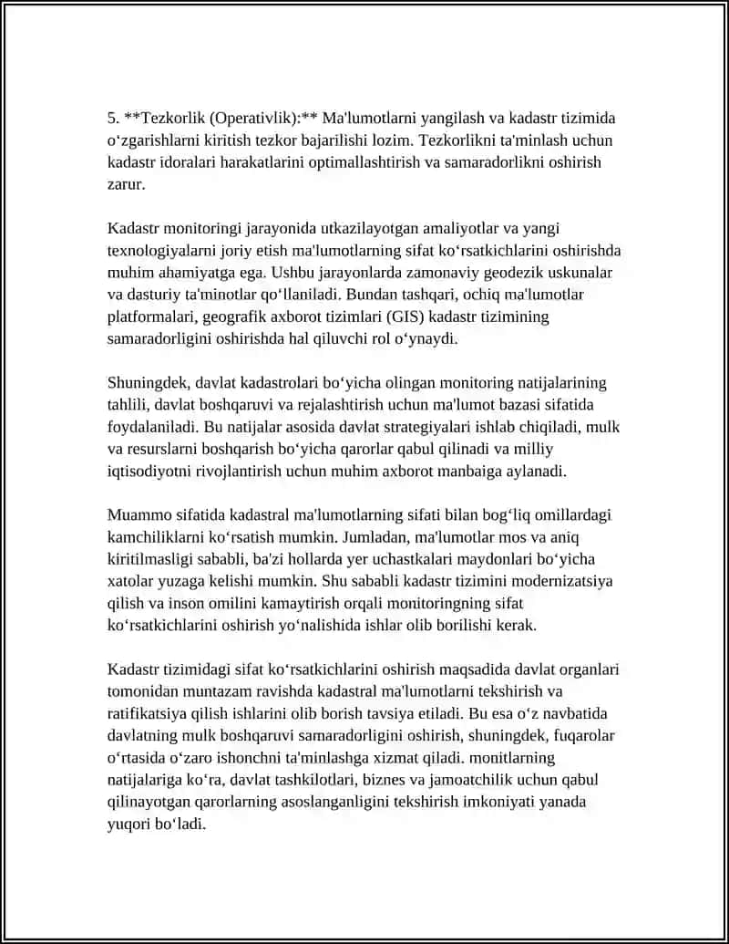 DAVLAT KADASTRLARIDA O‘TKAZILGAN MONITORING NATIJALARINI TAHLIL QILISH 4
