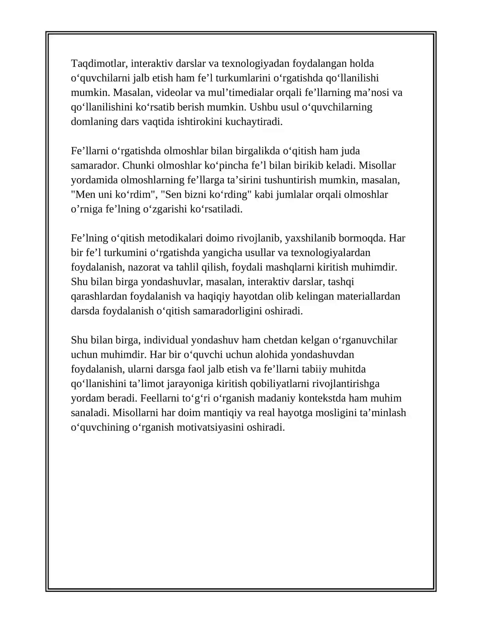 FE’LNI OʻRGANISH METODIKASI. OLMOSHNI OʻRGANISH METODIKASI 4