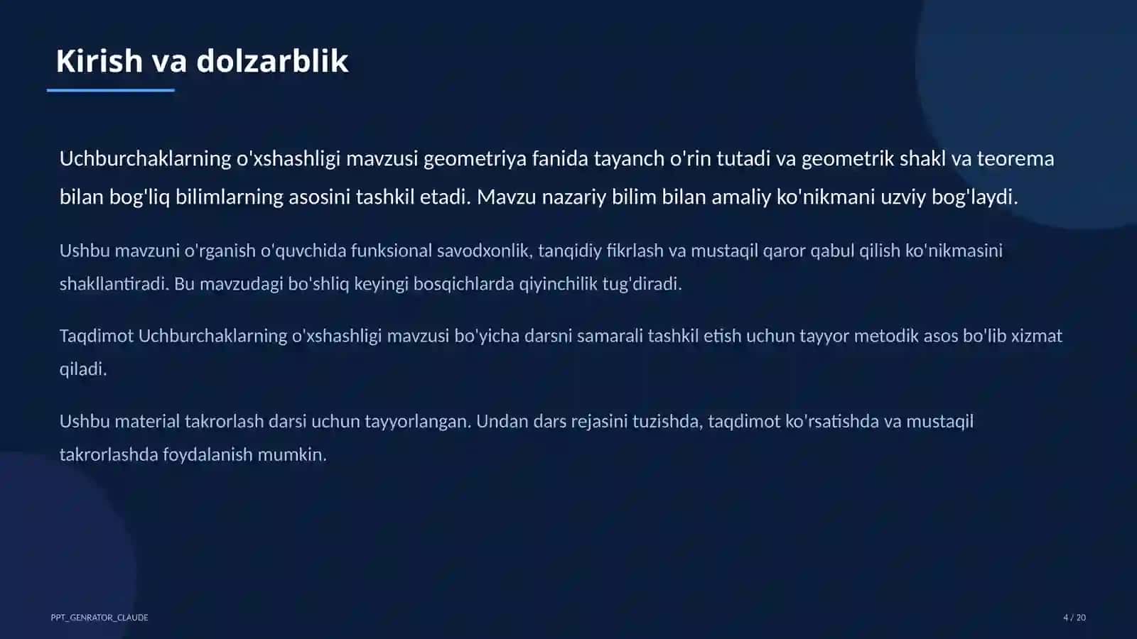 Uchburchaklarning o'xshashligi (8-sinf) 4
