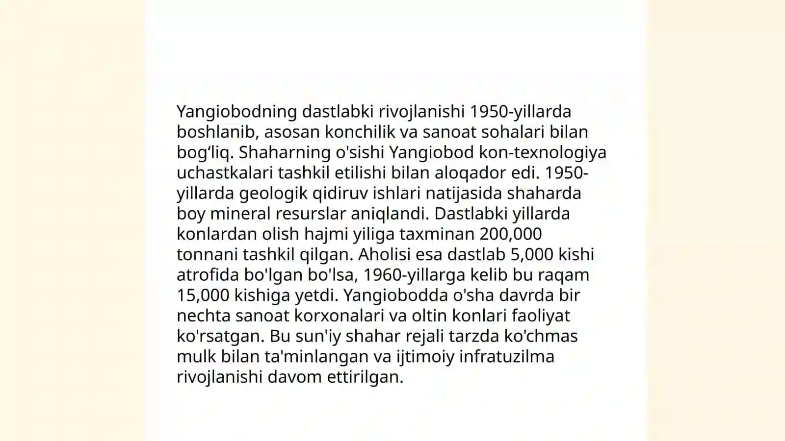 Yangiobod shahrining rivojlanish tarixi va hozirgi holati 4