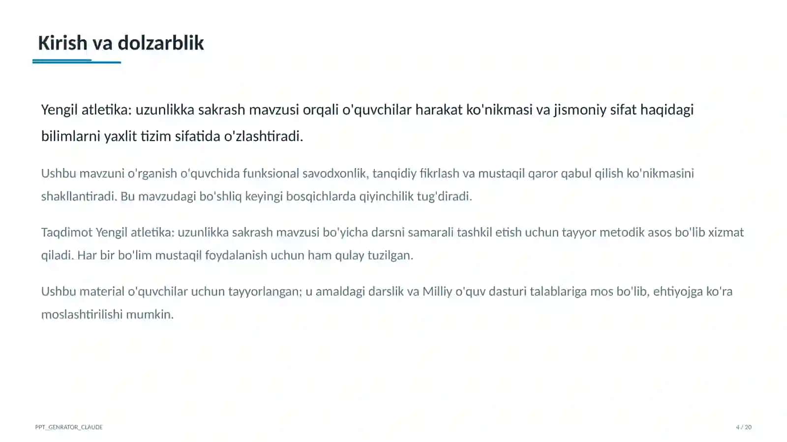 Yengil atletika: uzunlikka sakrash (6-sinf) 4