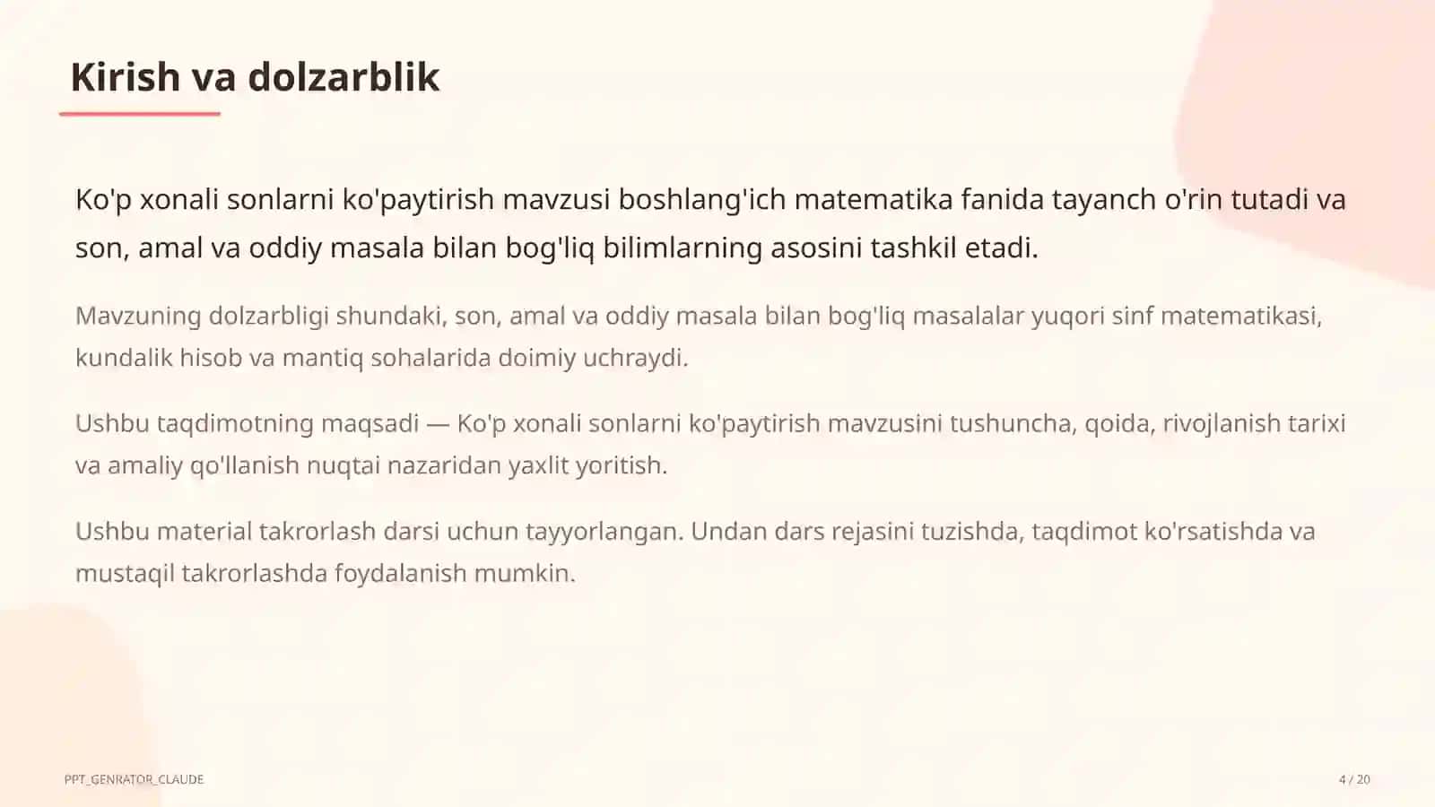 Ko'p xonali sonlarni ko'paytirish (4-sinf) 4