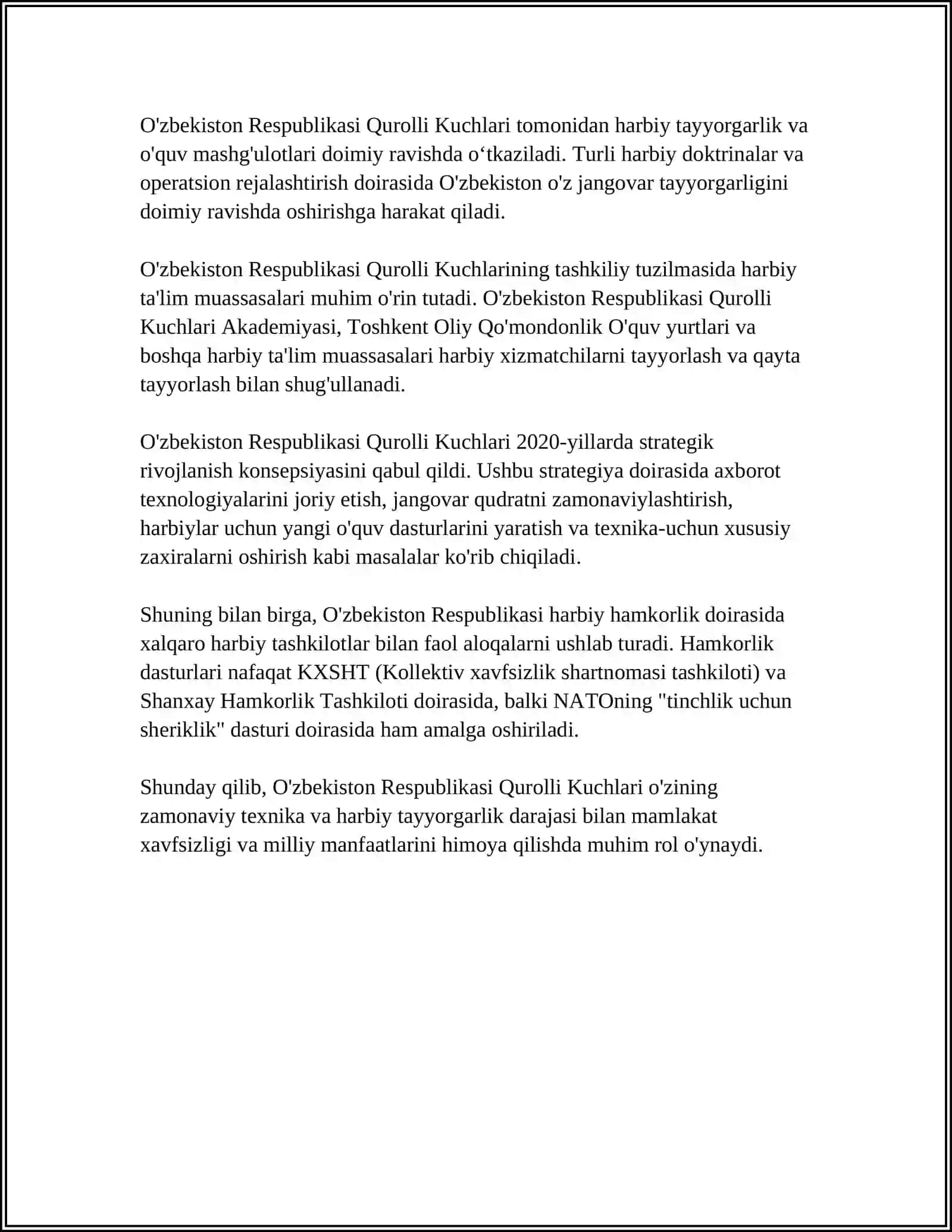 O'ZBEKISTON RESPUBLIKASI MUDOFAA QOBILYATI 4