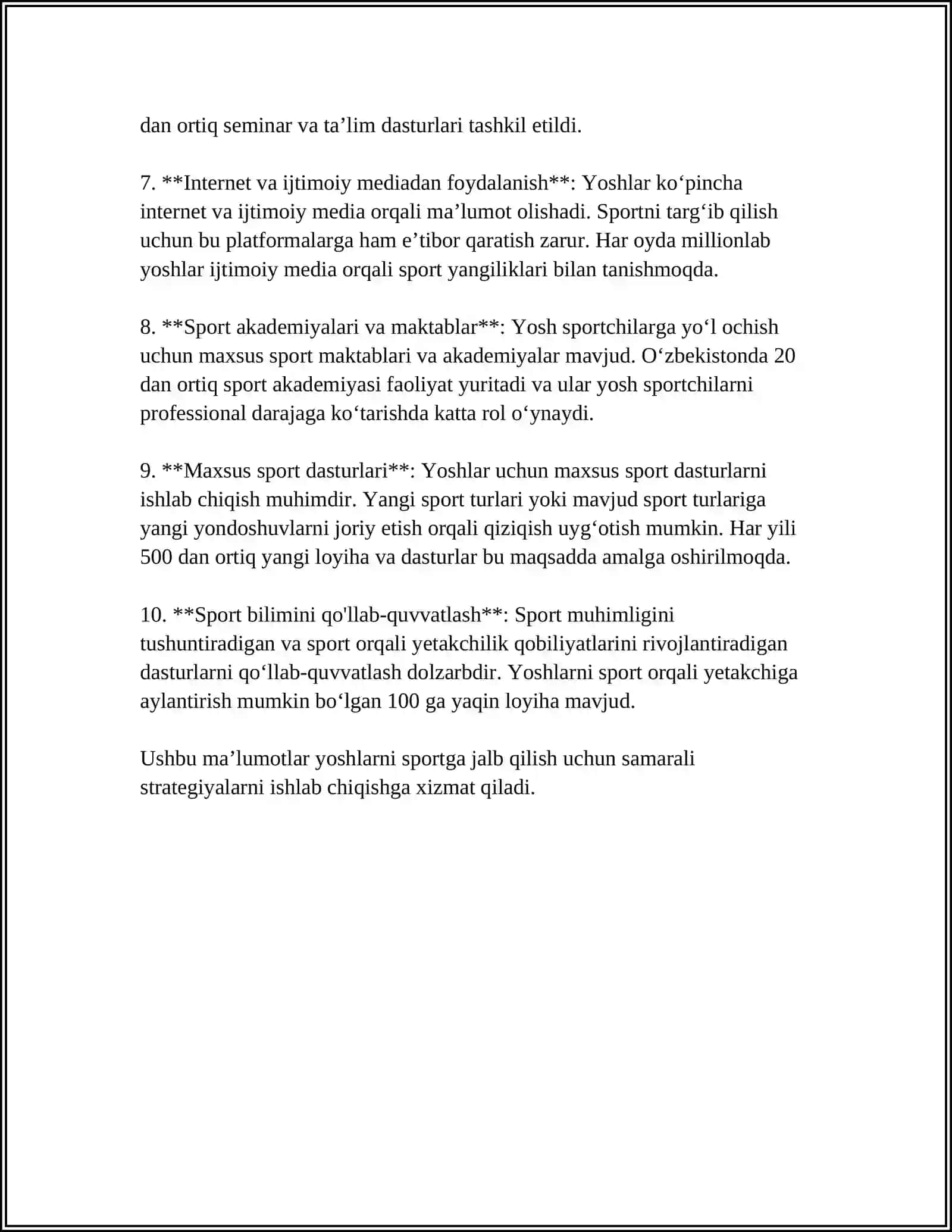 TALABALAR O'RTASIDA OMMAVIY SPORT ISHLARINI TASHKIL ETISH USLUBLARINI ISHLAB CHIQISH VA JORIY ETISH 4