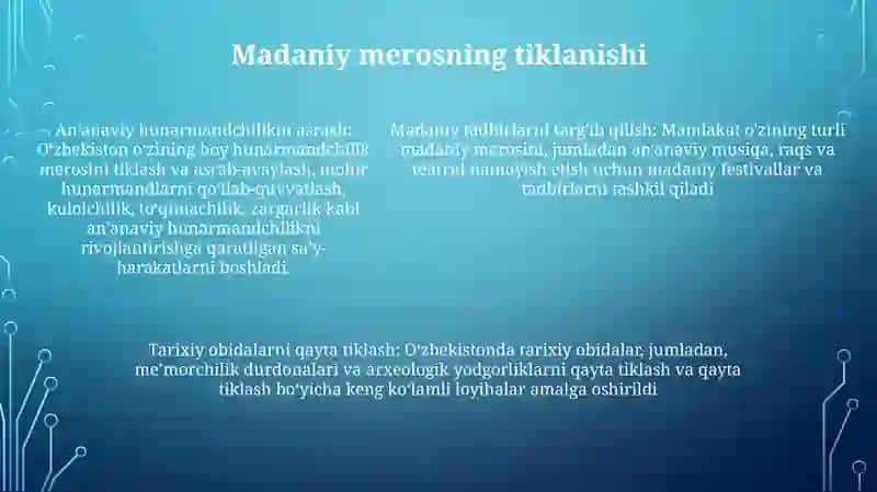 Mustaqilik Yilarida Uzbekistoning Ma'Naviy Va Madaniy Taraqiyoti 4