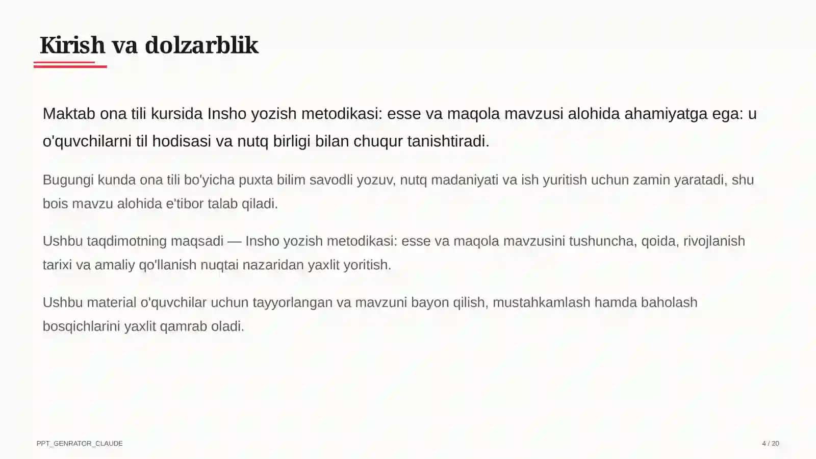 Insho yozish metodikasi: esse va maqola (11-sinf) 4
