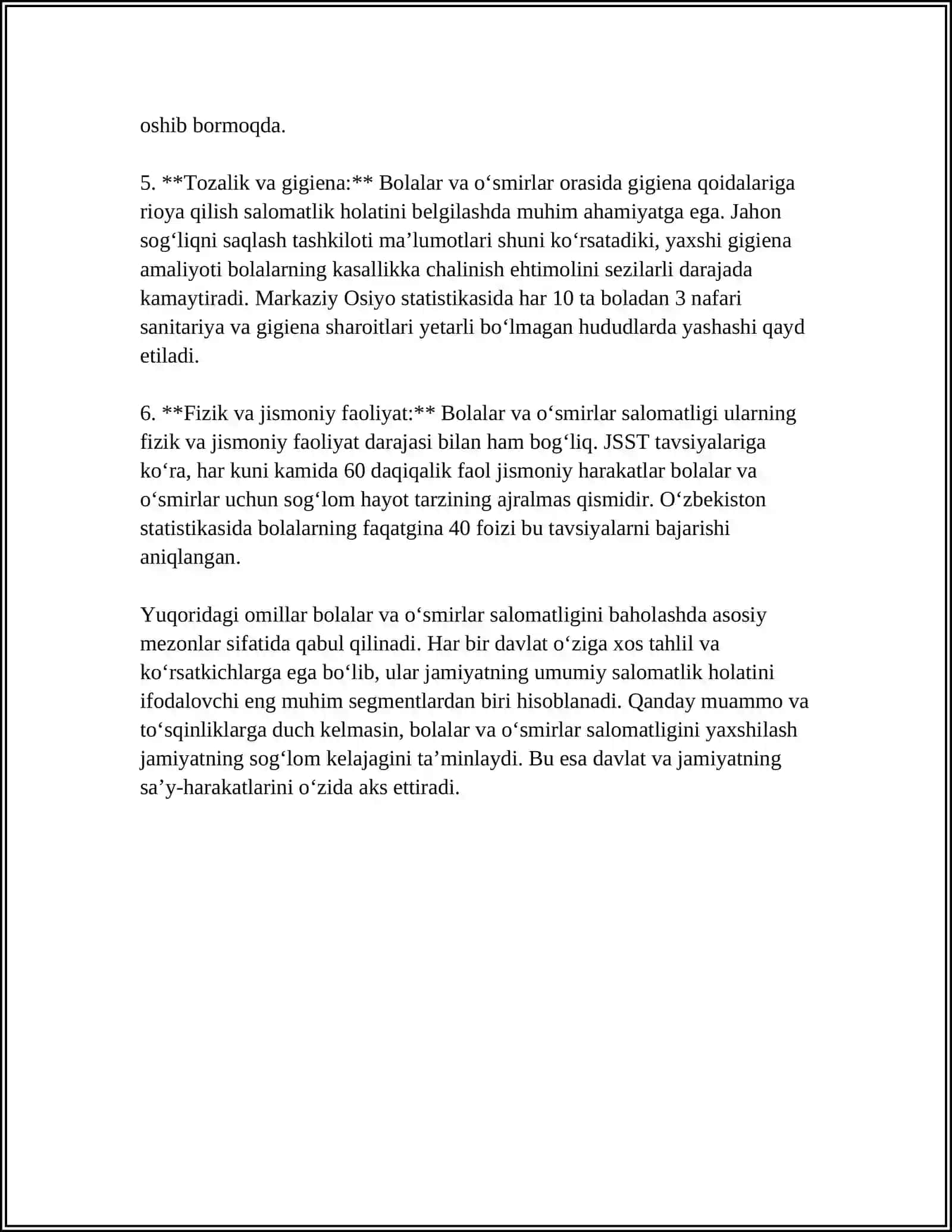 Bolalar va O'smirlar Salomatlik Holatini Baholash 4