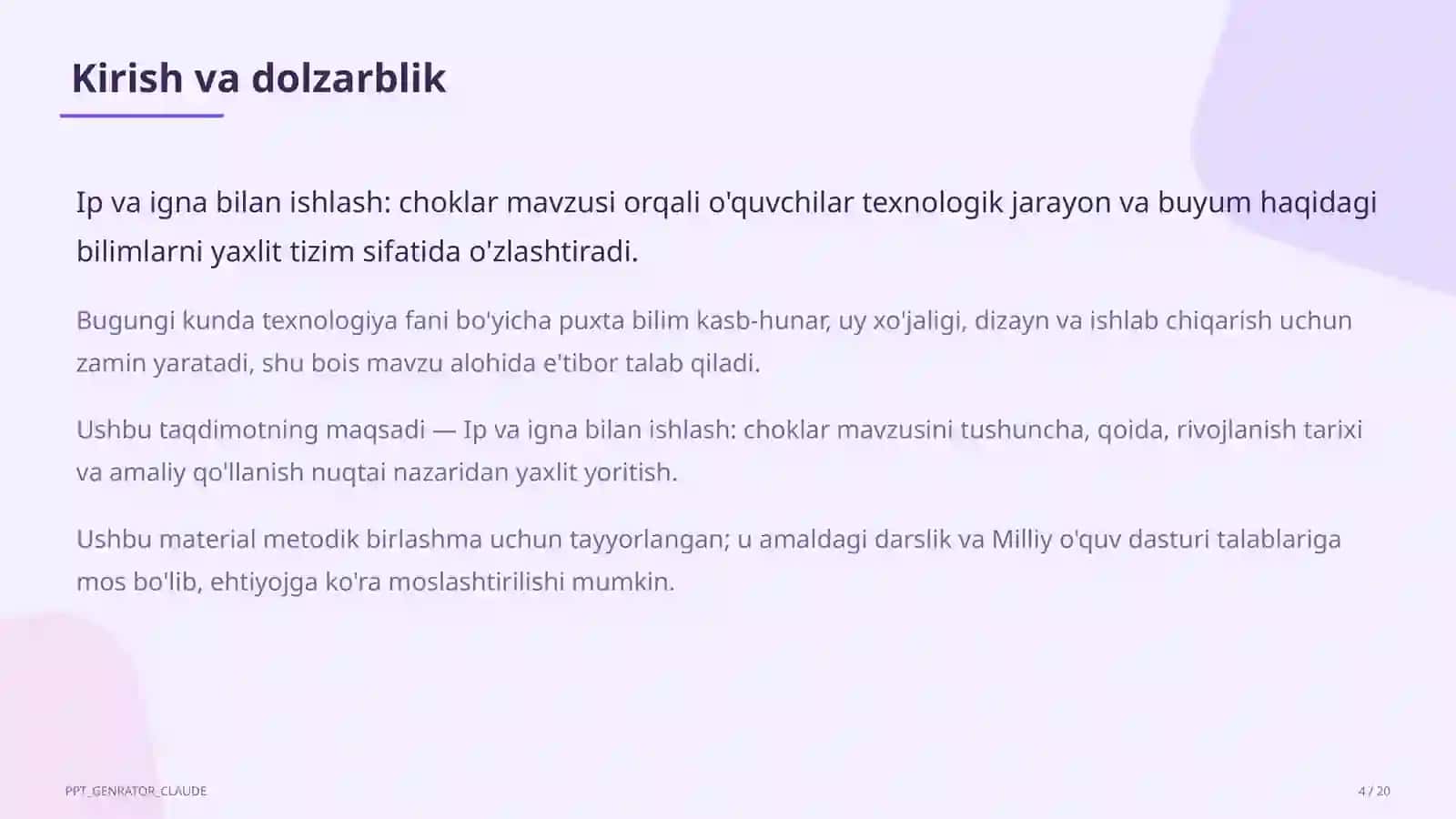 Ip va igna bilan ishlash: choklar (3-sinf) 4