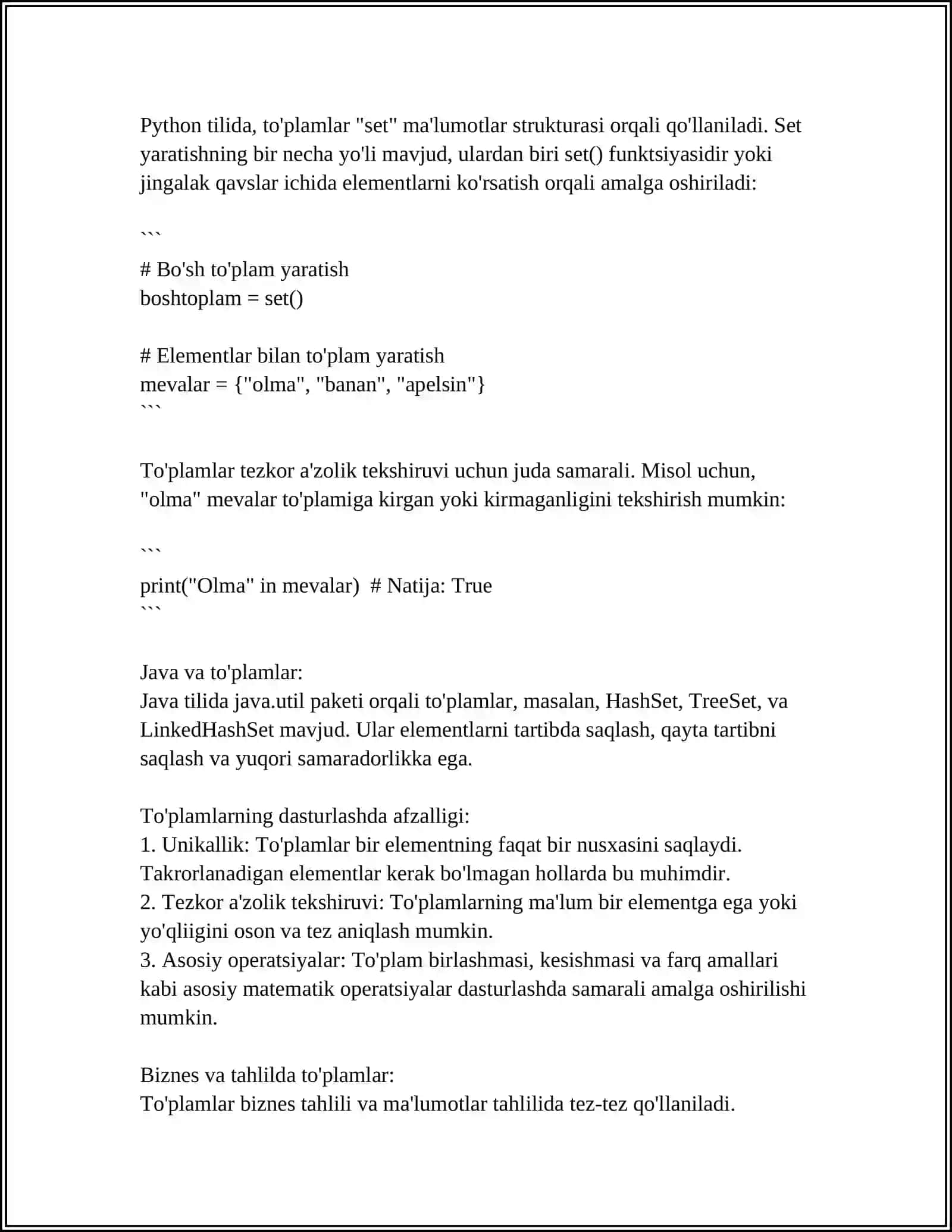 PYTHON DASTURLASH TILIDA TÒPLAMLAR BILAN ISHLASH 4