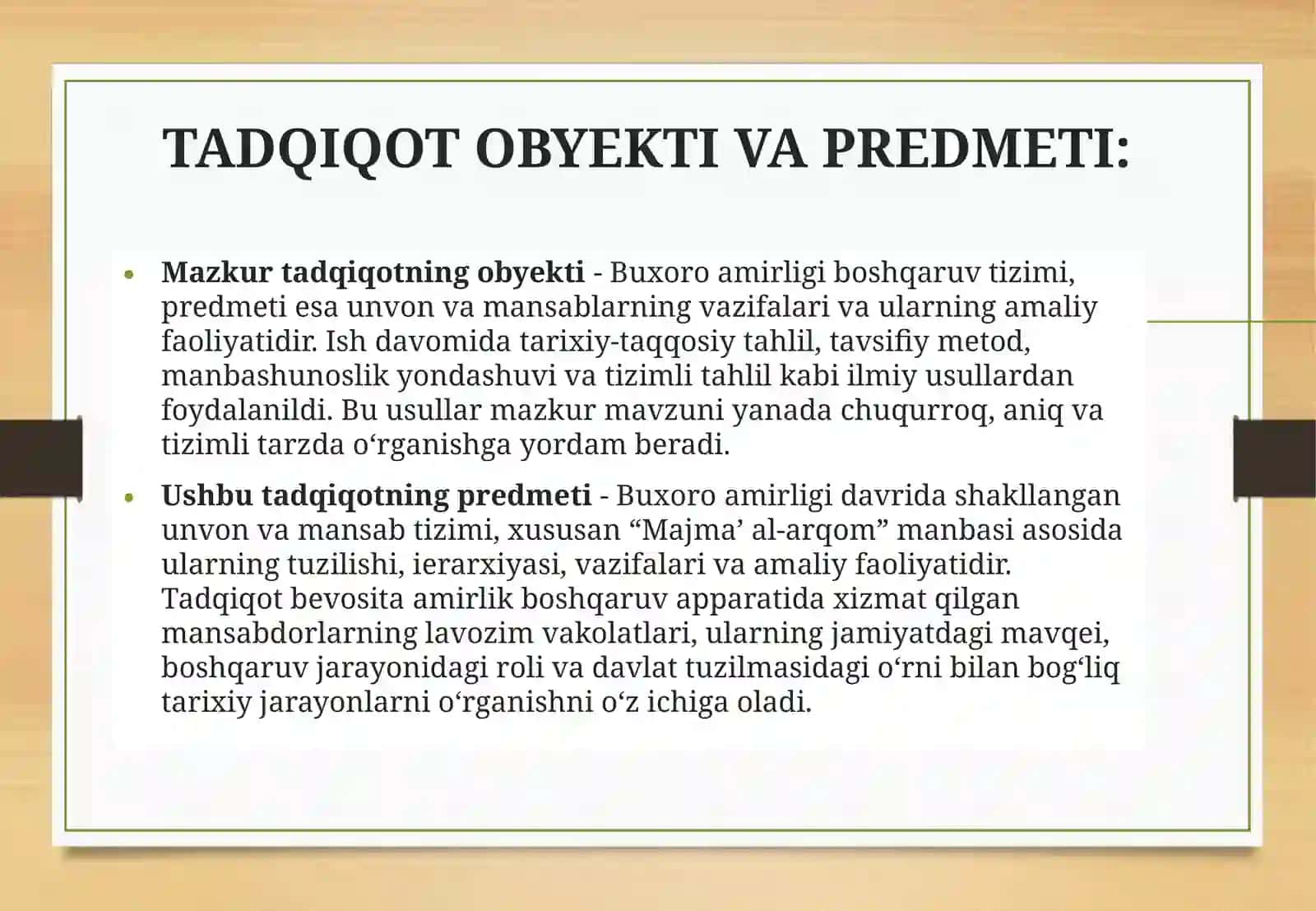 "MUNDARIJA KIRISH I" BOB. BUXORO AMIRLIGIDA DAVLAT BOSHQARUVI VA SIYOSIY TUZILMA 4