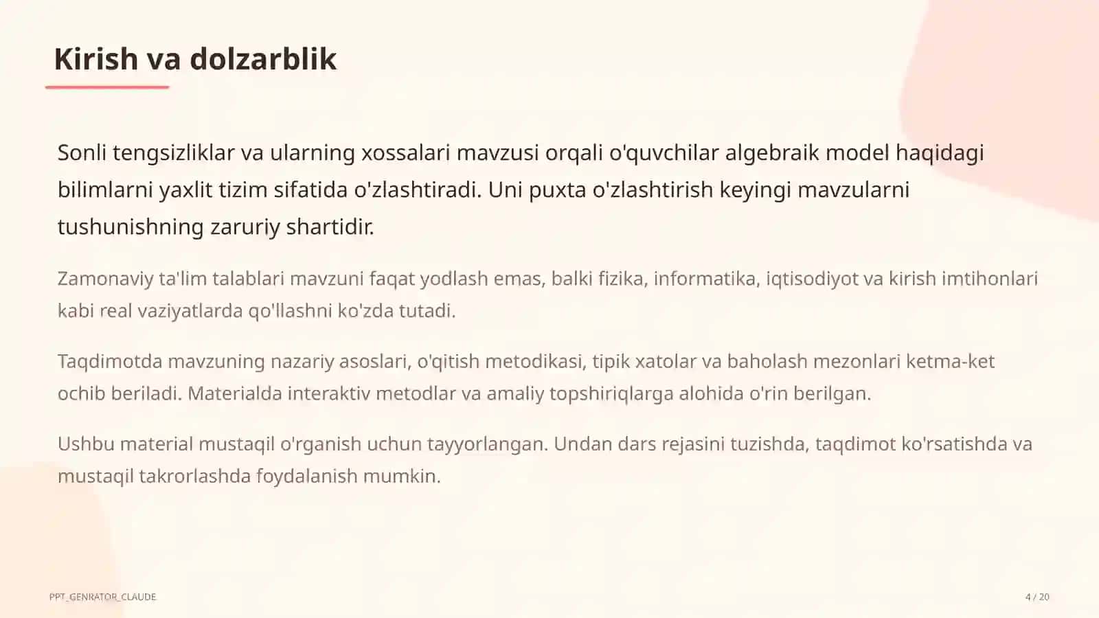 Sonli tengsizliklar va ularning xossalari (8-sinf) 4