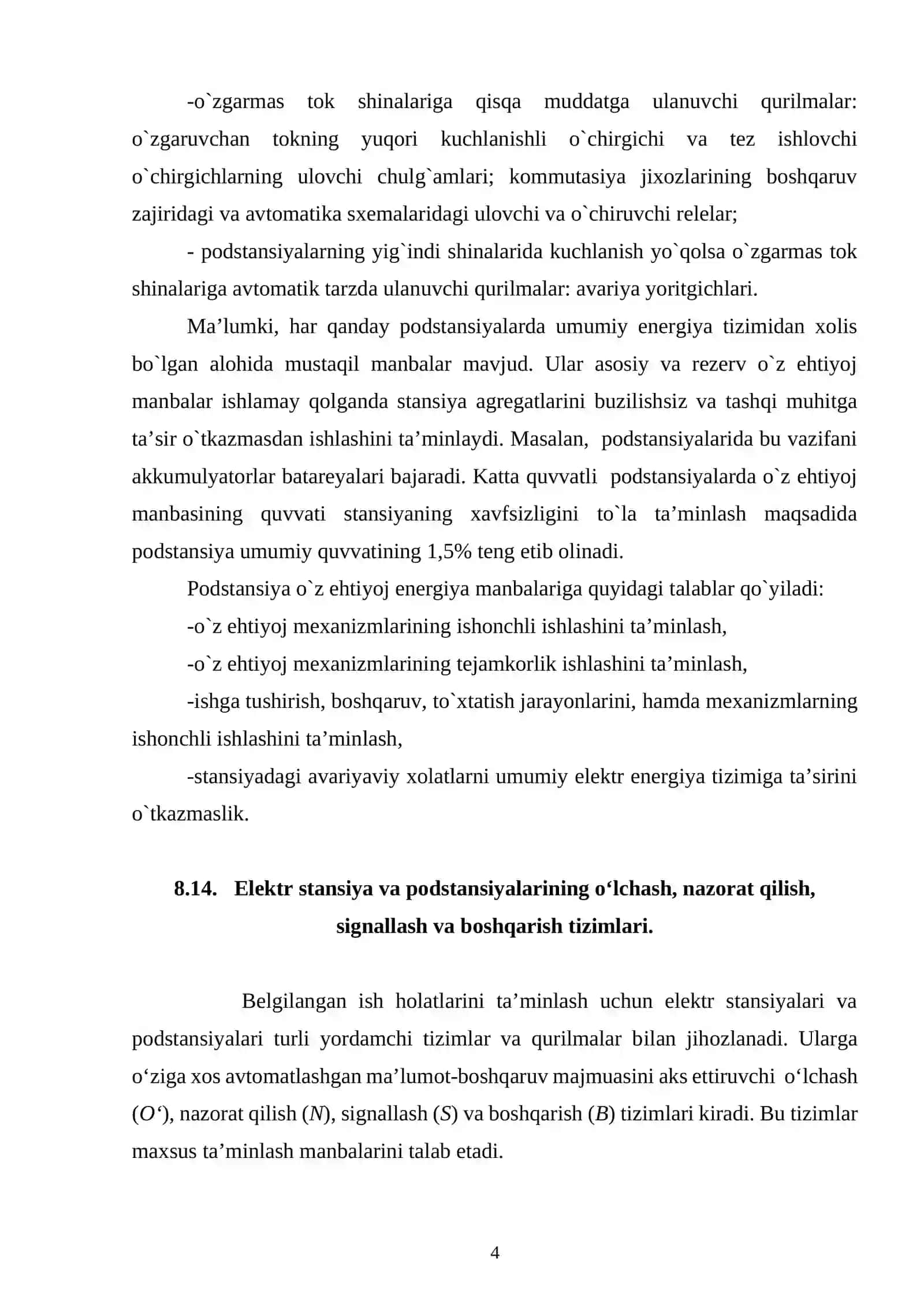 Elektr stansiya va podstansiyalarining ulanish elektr sxemalari va ularga qo‘yiluvchi asosiy talablar 4