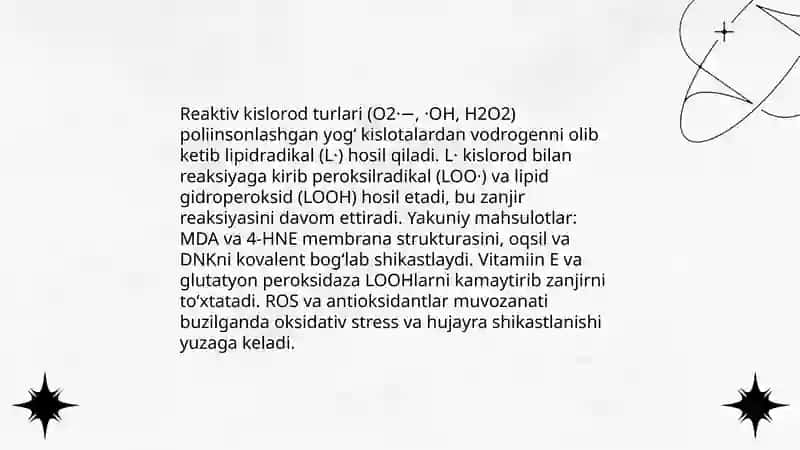 Lipidlarni periksidlanishi va hujayra shikastlanishi patogenezidagi ahamiyati 4