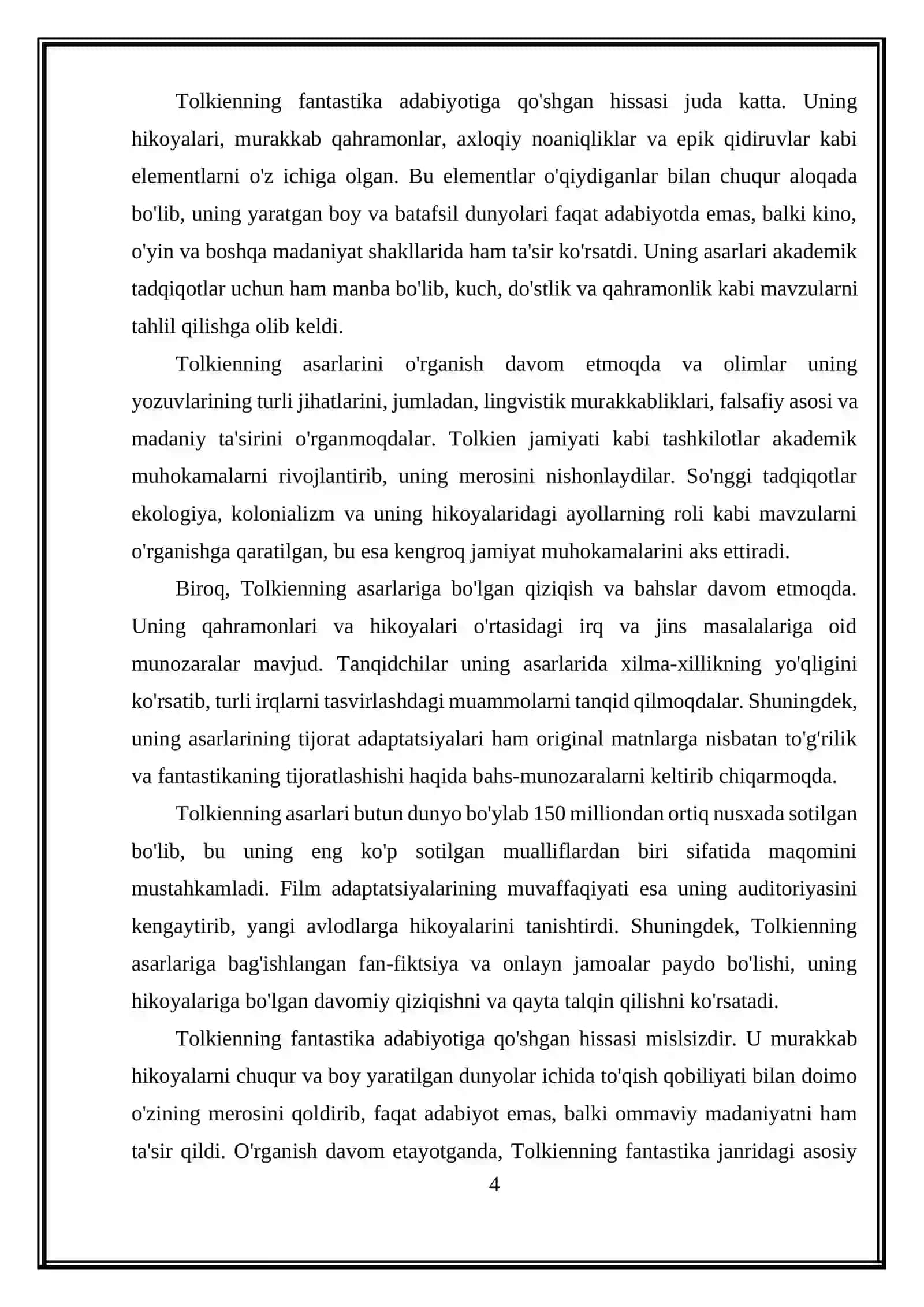 John Ronald Reuel Tolkienning fantasiazko janaria qoshgan hissas 4