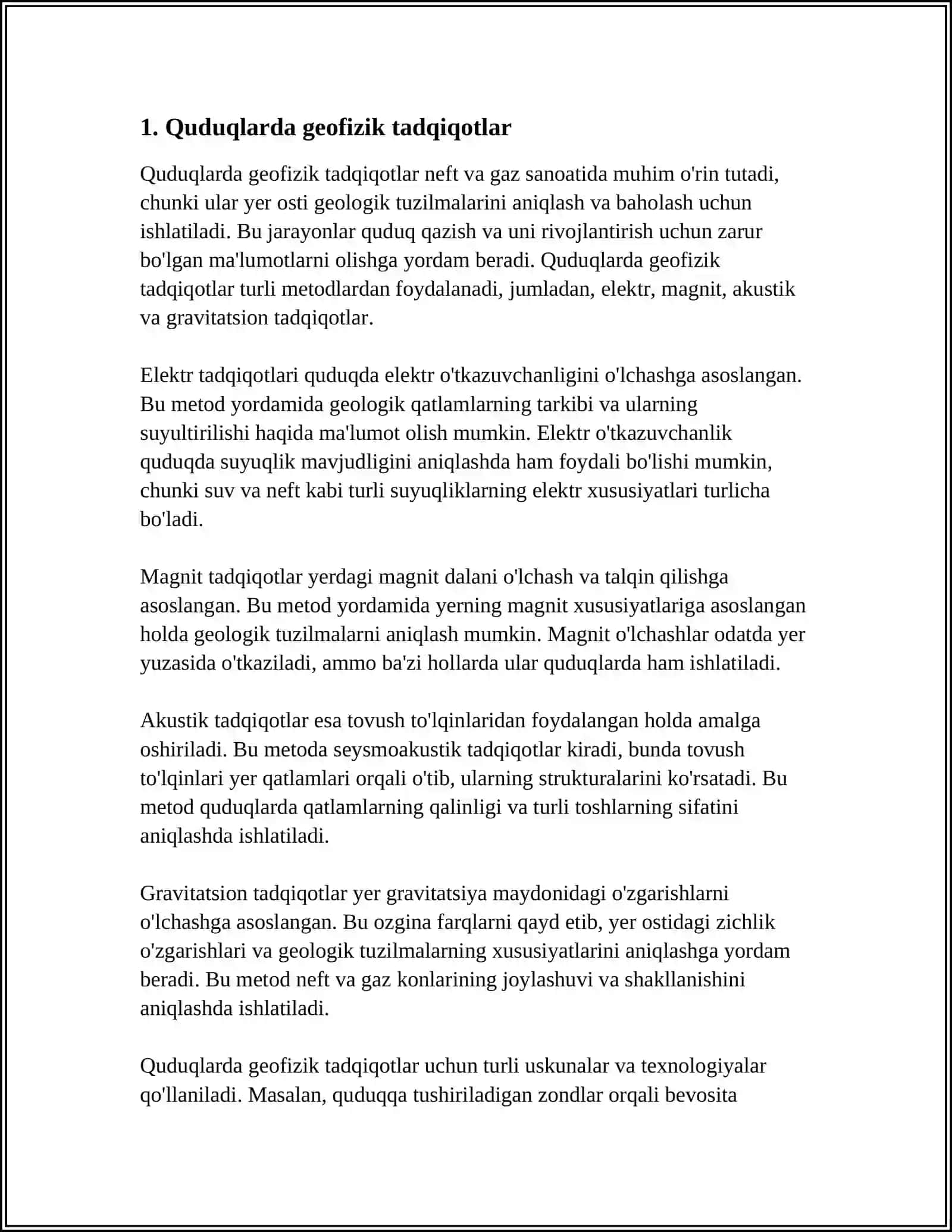 QUDUQLARDA GEOFIZIK TADQIQOTLAR MAJMUASI MAʼLUMOTLARI BOʻYICHA LITOLOGIK TABAQALASH USLUBIYATI 4