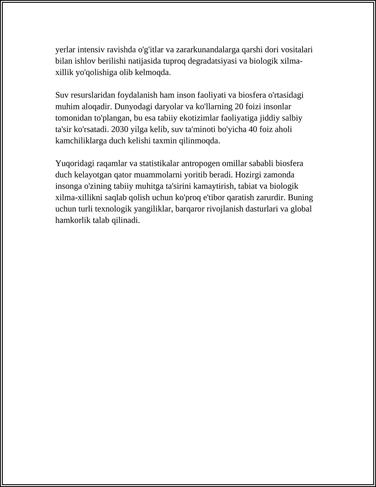 ANTROPOGEN OMILLARNING BIOSFERAGA SALBIY TA’SIRINI KAMAYTIRAMIZ 4