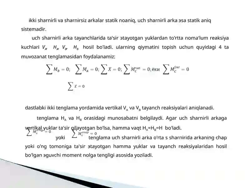Аrkаlаr to'g'risidа tushunchа. Uch shаrnirli аrkаlаr hisоbi 4