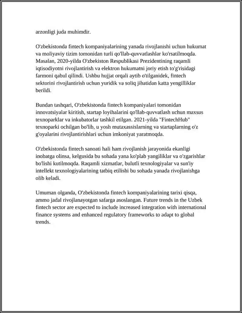 O'ZBEKISTONDA FINTECH KOMPANIYALARINING RIVOJLANISHI VA FAOLIYAT PRINTSIPI 4