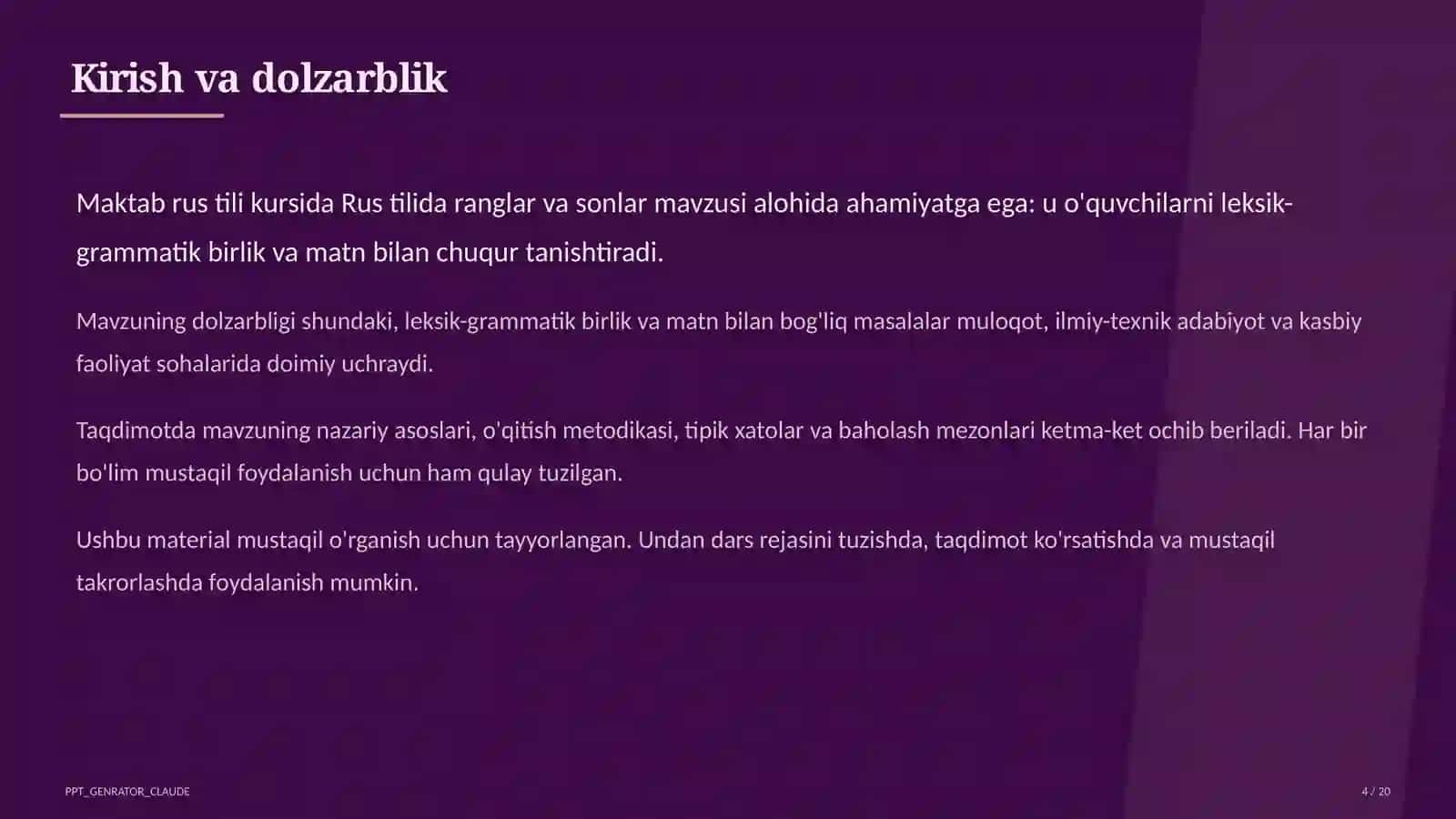 Rus tilida ranglar va sonlar (2-sinf) 4