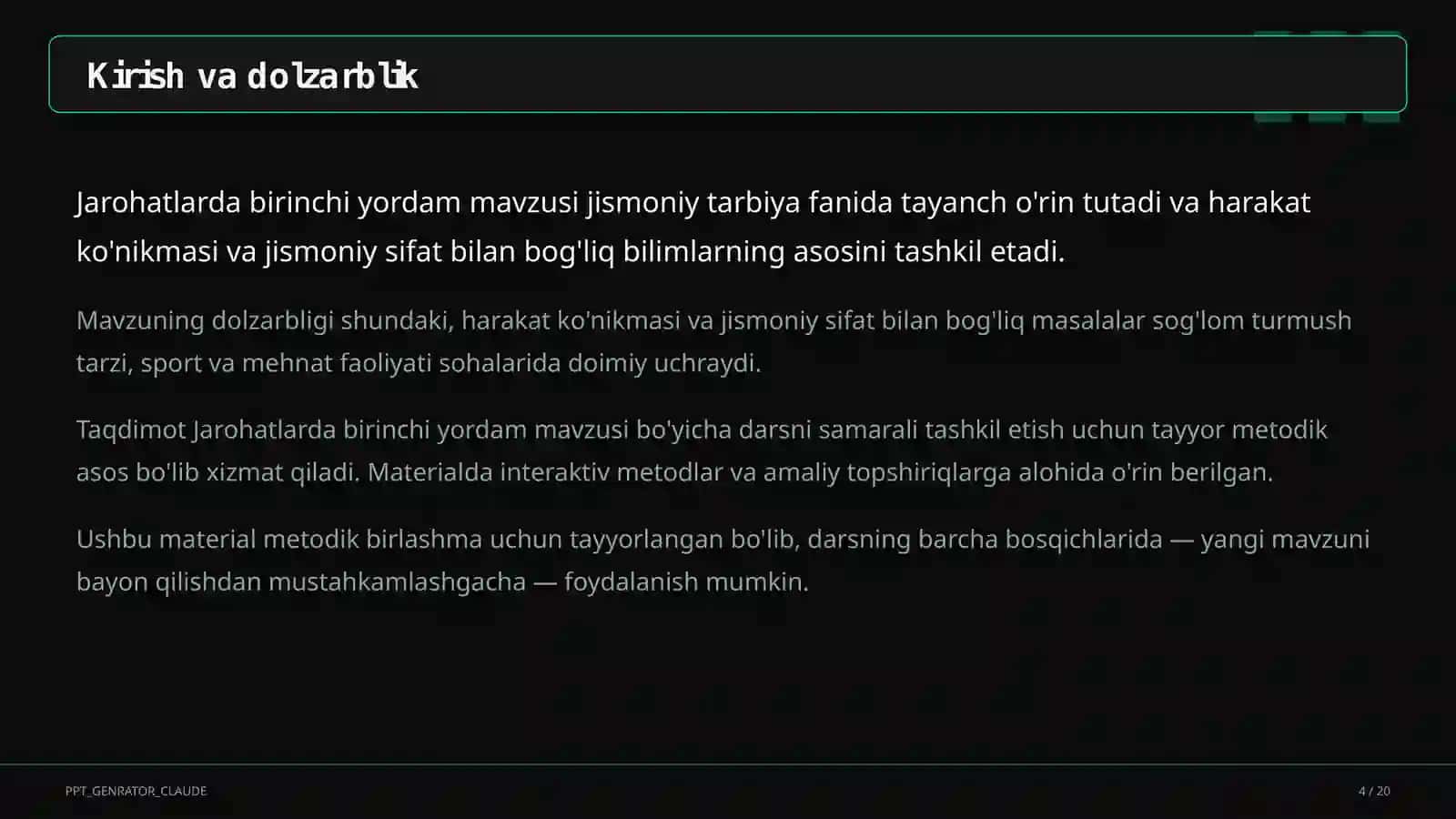 Jarohatlarda birinchi yordam (9-sinf) 4
