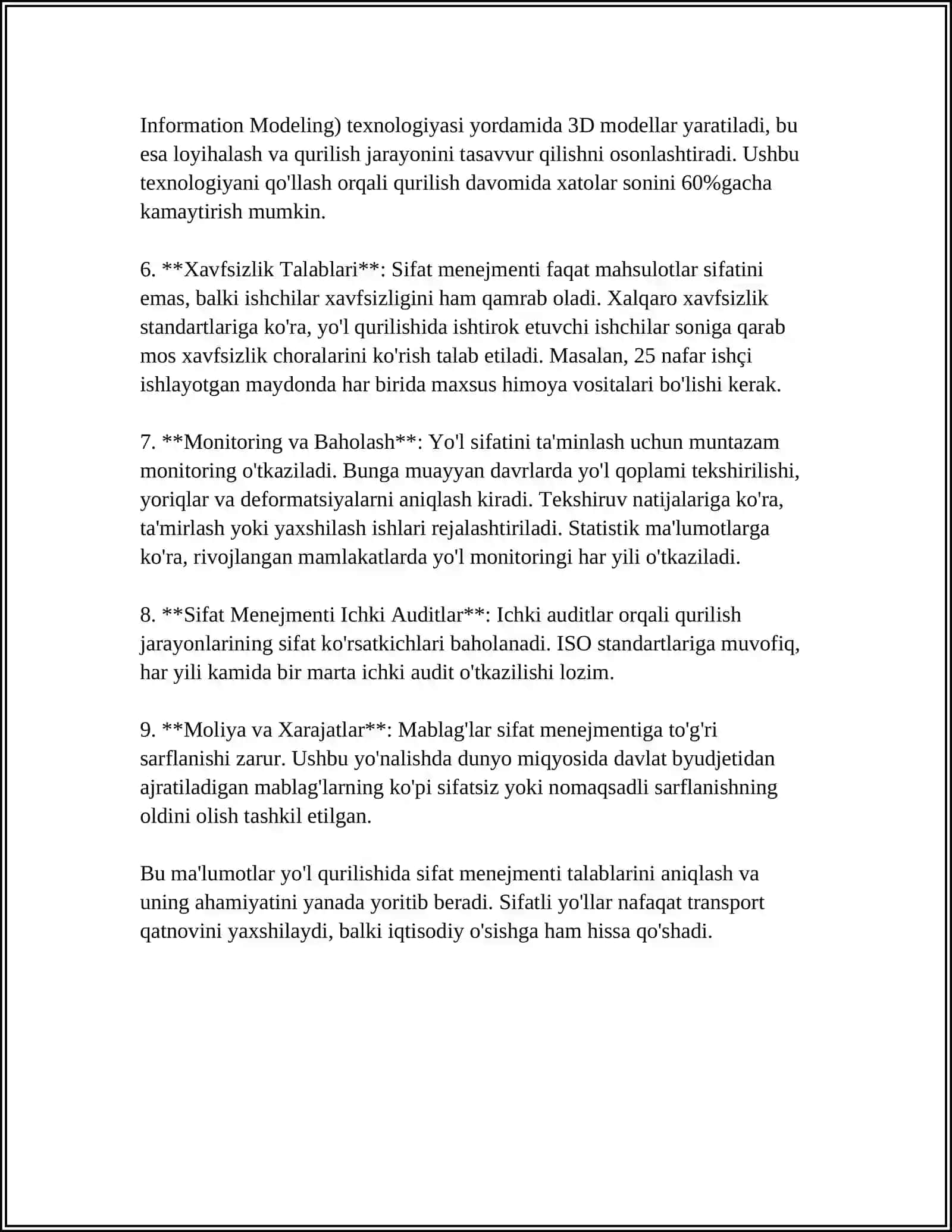 Yo'l Qurilishida Sifat Menejmenti Tizimini Joriy Qilish 4