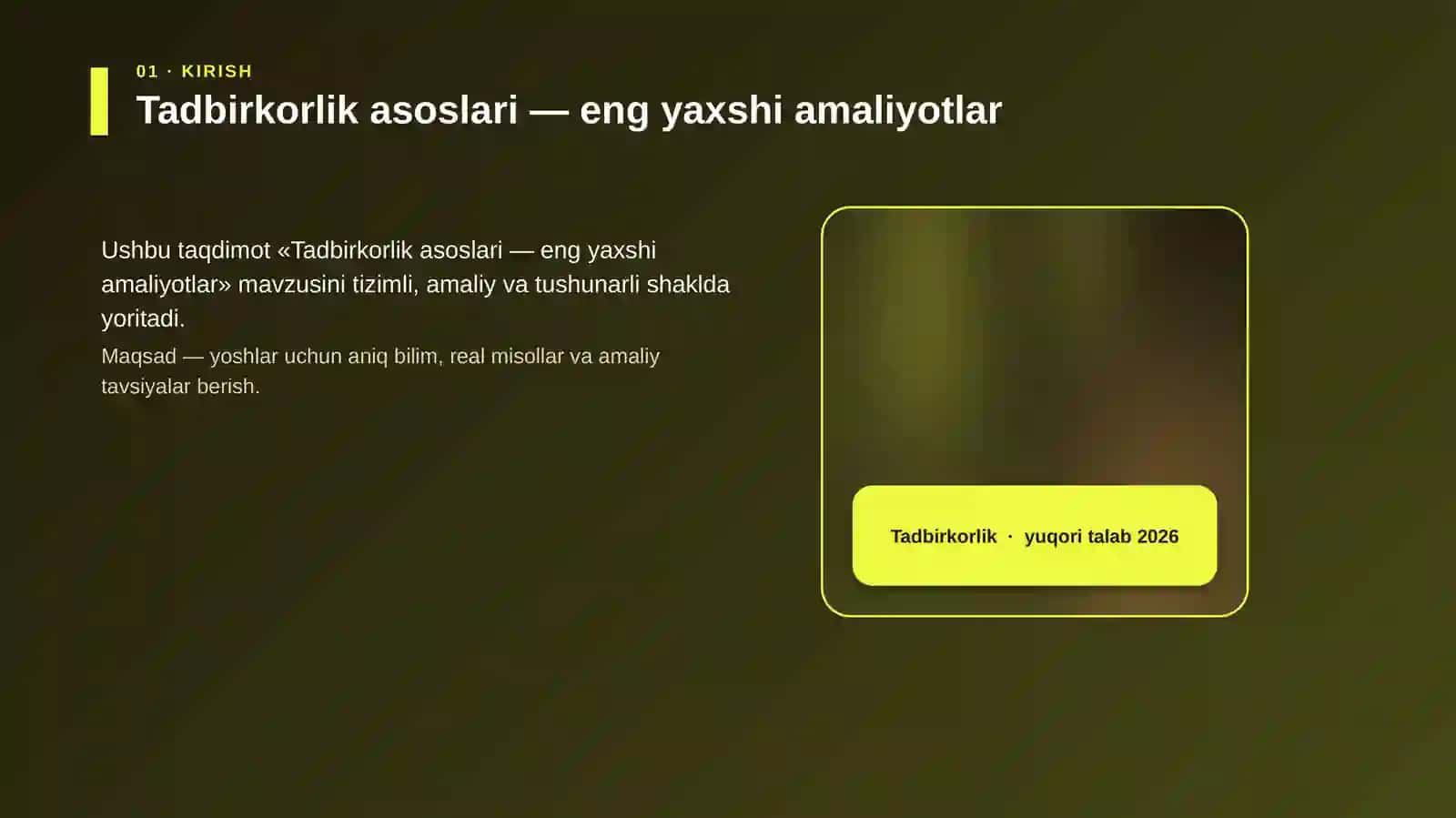 Tadbirkorlik asoslari — eng yaxshi amaliyotlar 4