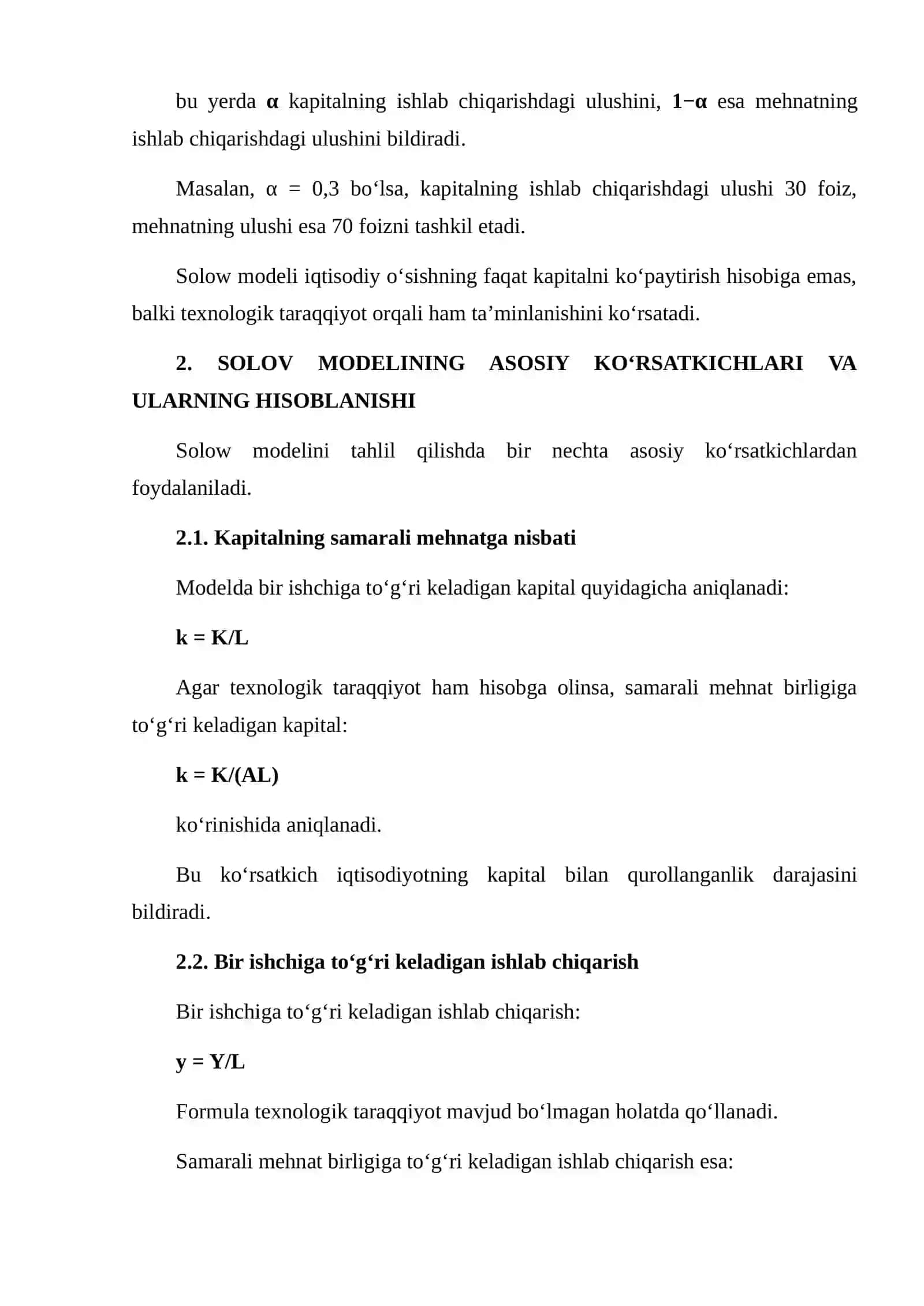 Solow iqtisodiy o‘sish modelining asosiy ko‘rsatkichlarini hisoblash va natijalarni sharhlash 4