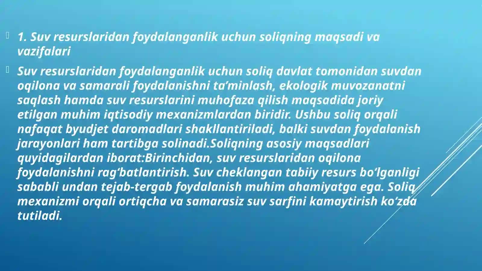 Suvresurslaridan foydalanganlik uchun soliq 4