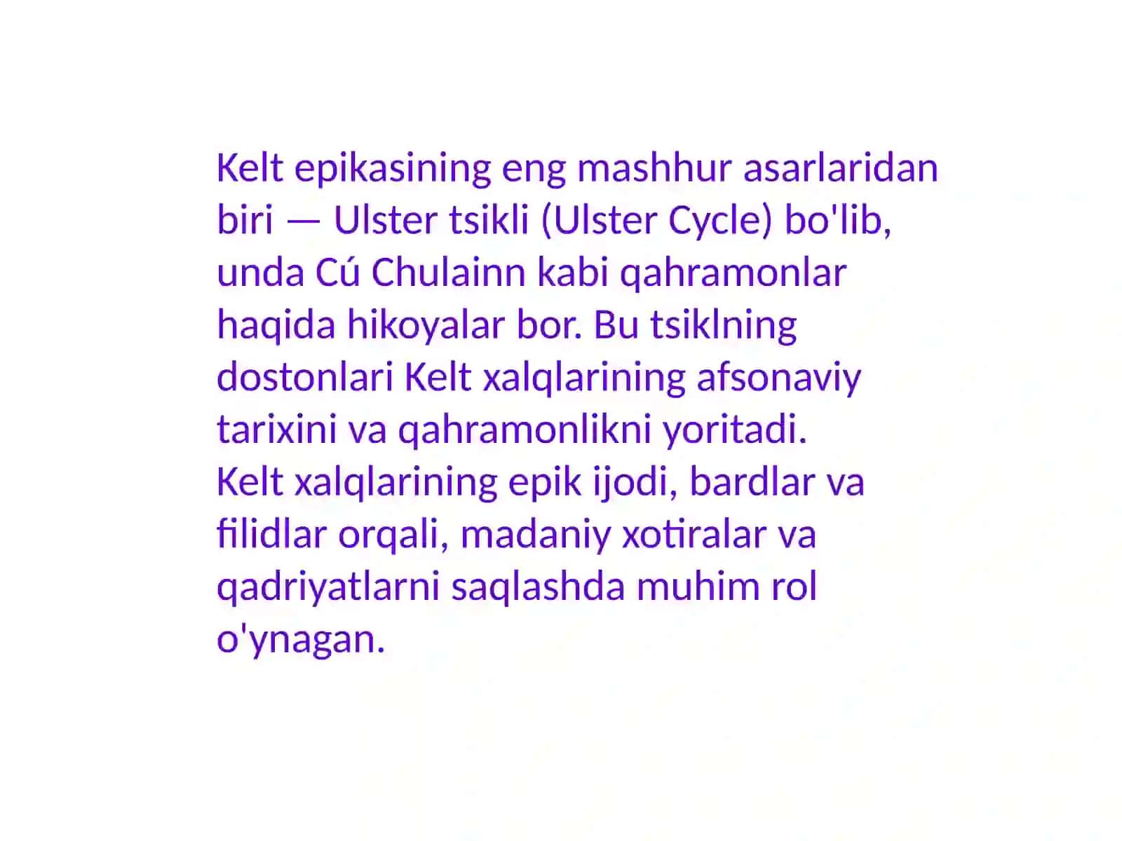 Kelt xalqlar epik ijodi: bardlar va filidlar tomonidan ijodetilgan 4