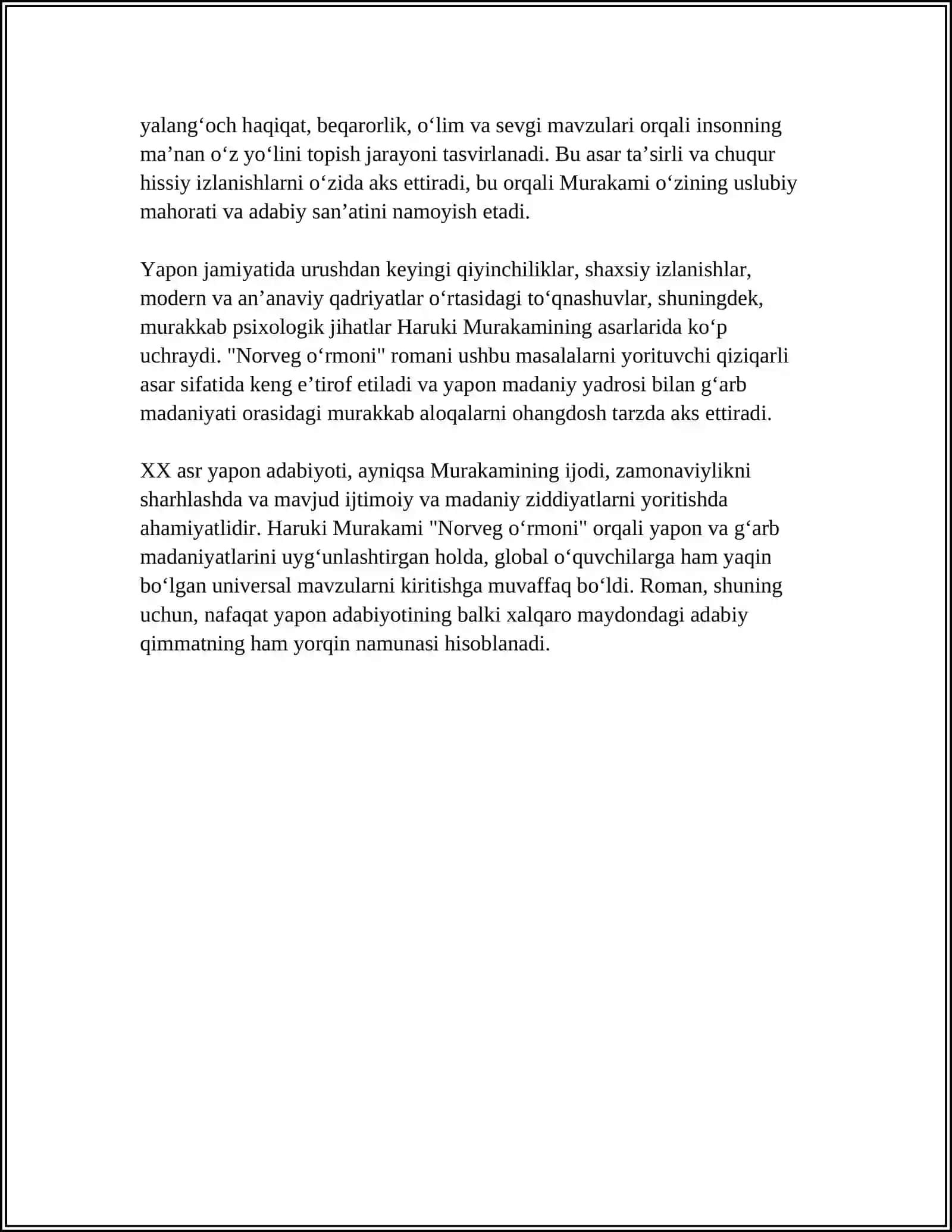 XX ASR YAPONIYA ADABIYOTI XUSUSIYATLARI HARUKI MURAKAMINING " NORVEG O‘RMONI" ASARI MISOLIDA 4